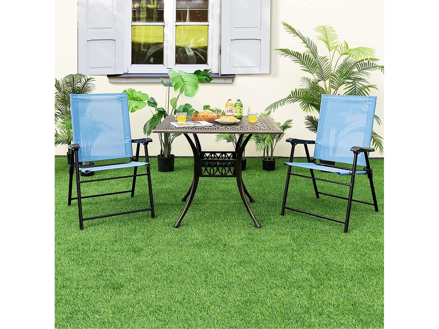 Set van 4 tuinstoelen, klapstoelen met armleuningen, balkonstoelen met weerbestendige stof, terrasstoelen voor tuin, achtertuin en balkon ZB33218