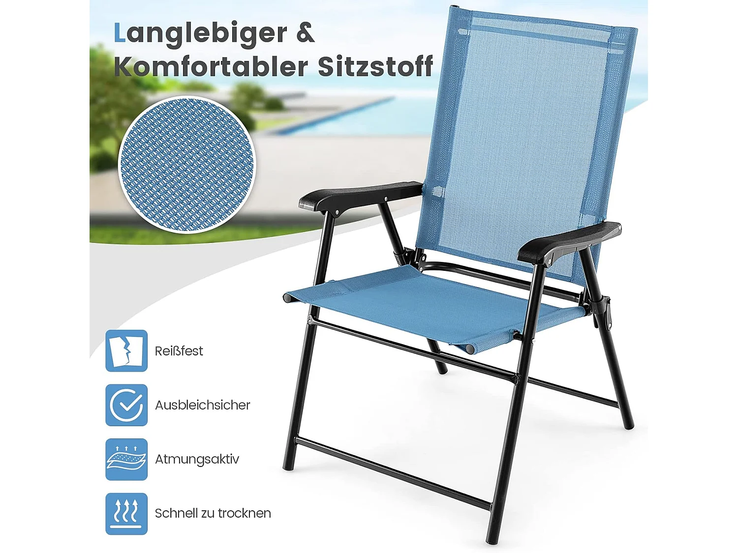 Set van 4 tuinstoelen, klapstoelen met armleuningen, balkonstoelen met weerbestendige stof, terrasstoelen voor tuin, achtertuin en balkon ZB33218