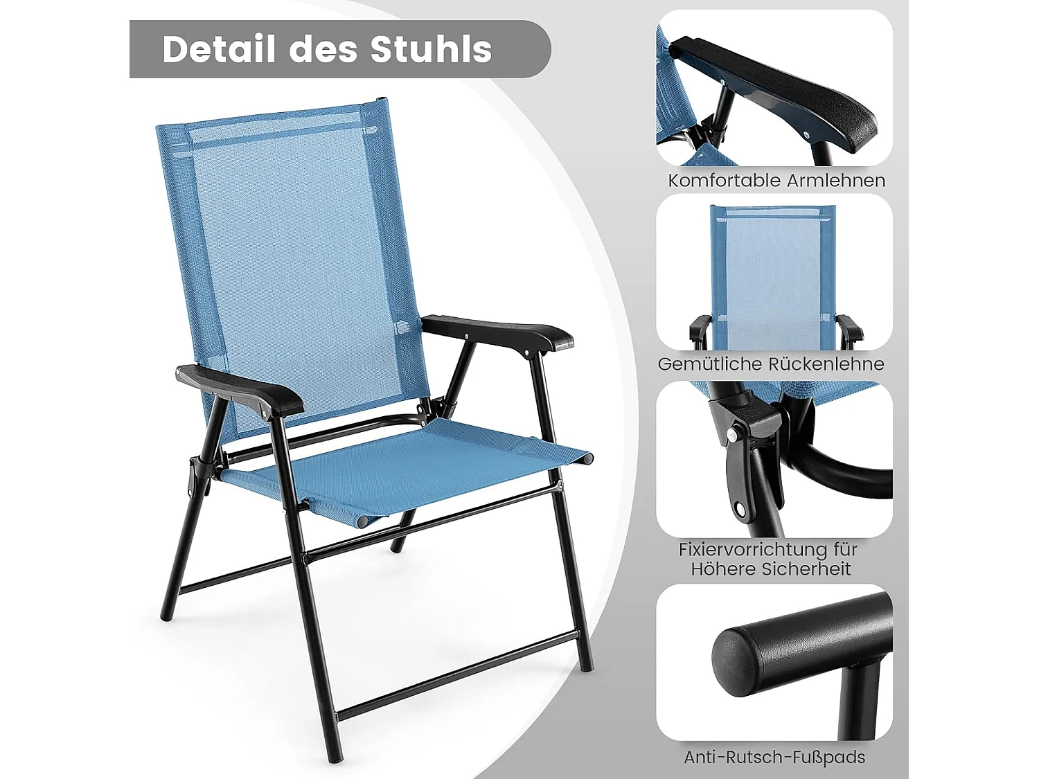 Set van 4 tuinstoelen, klapstoelen met armleuningen, balkonstoelen met weerbestendige stof, terrasstoelen voor tuin, achtertuin en balkon ZB33218