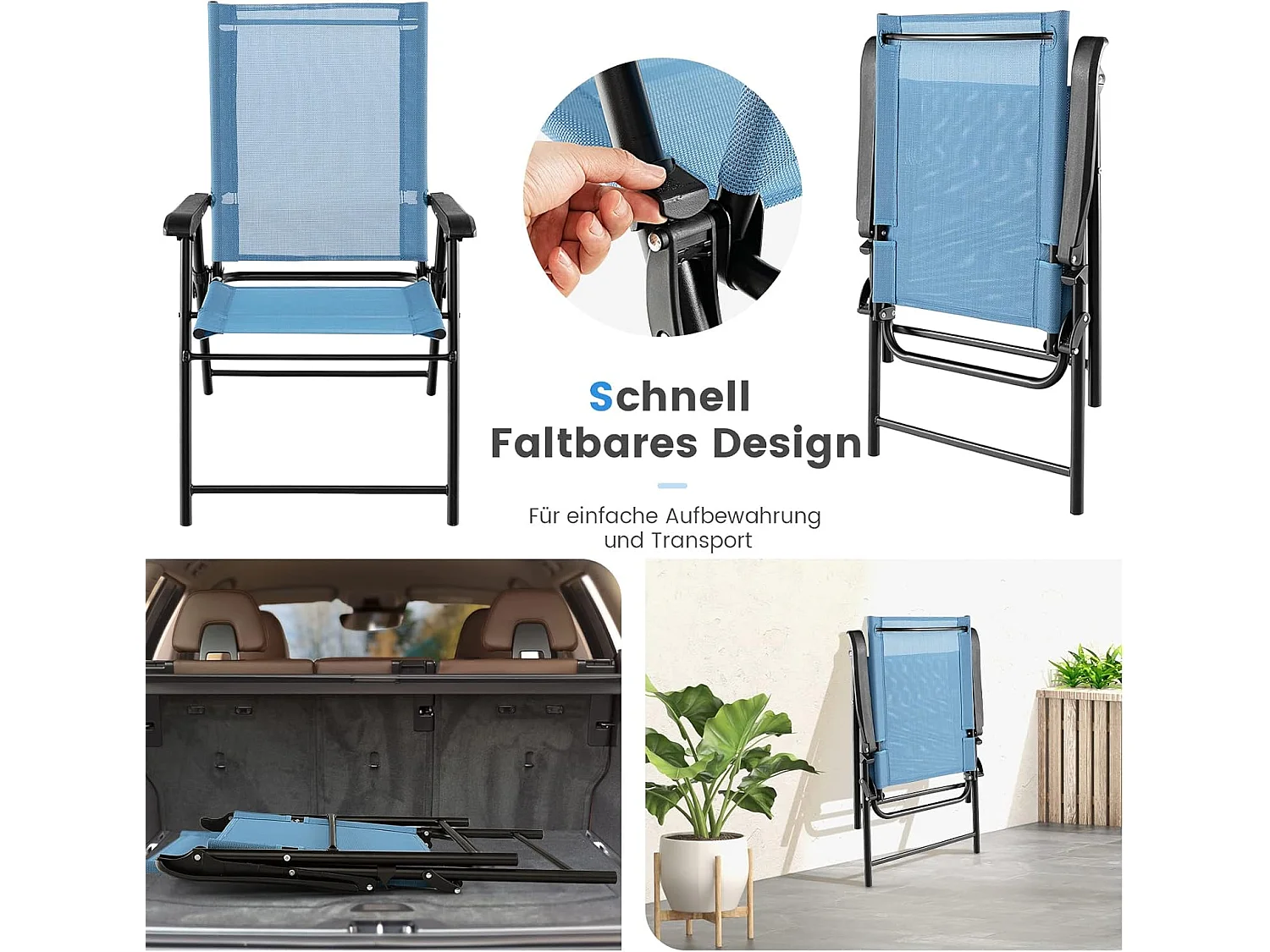 Set van 4 tuinstoelen, klapstoelen met armleuningen, balkonstoelen met weerbestendige stof, terrasstoelen voor tuin, achtertuin en balkon ZB33218