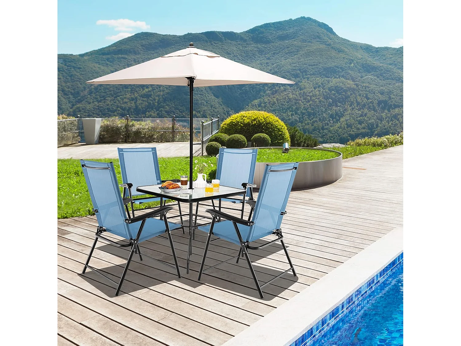 Set van 4 tuinstoelen, klapstoelen met armleuningen, balkonstoelen met weerbestendige stof, terrasstoelen voor tuin, achtertuin en balkon ZB33218