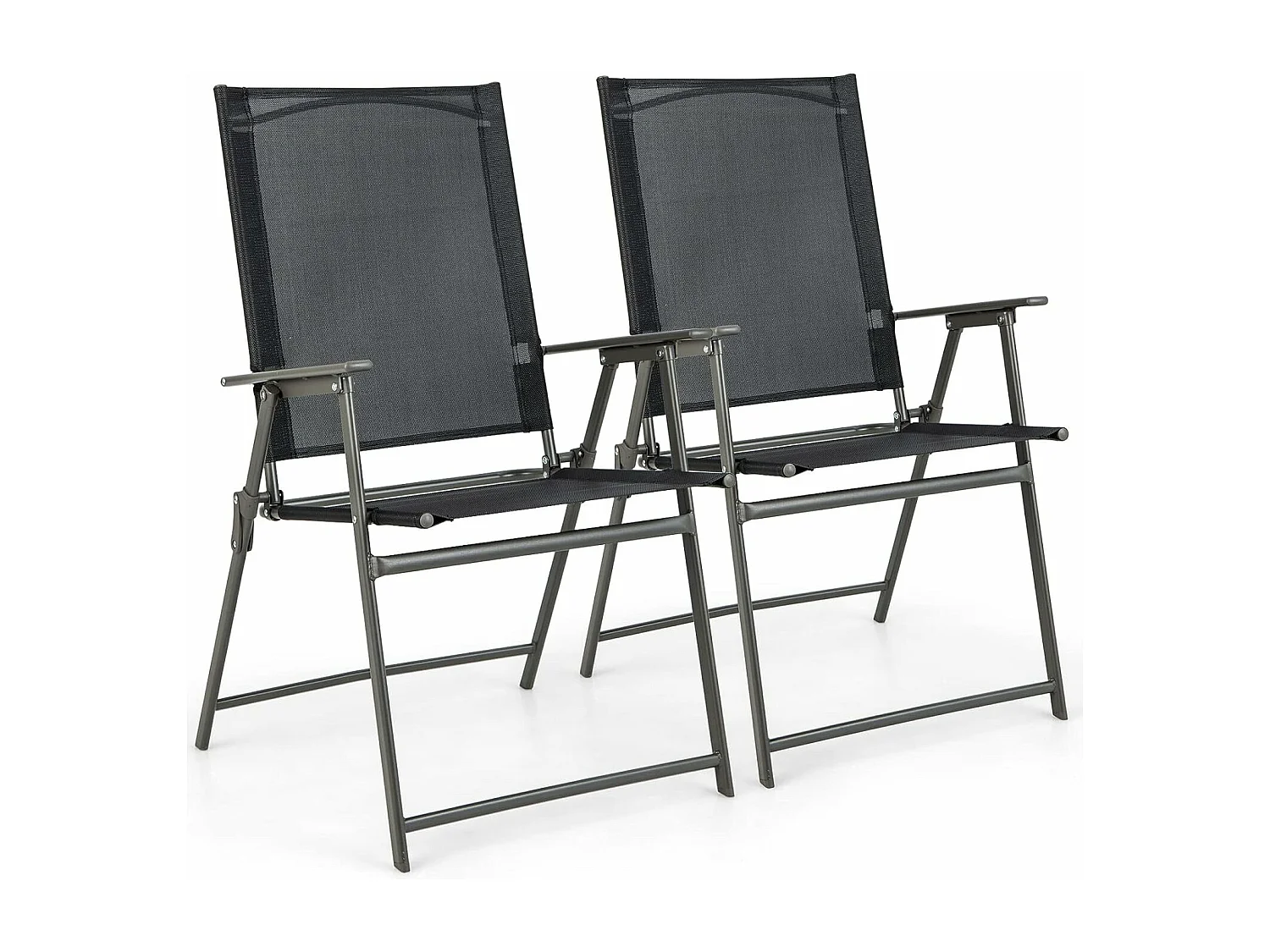 Set van 2 tuinstoelen, klapstoelen met weerbestendige stof, balkonstoelen met armleuningen, terrasstoelen voor tuin, terras, balkon (zwart) ZB33246