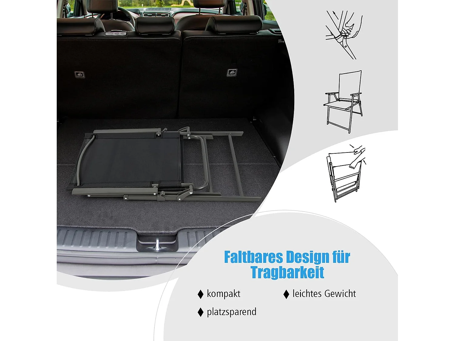 Set van 2 tuinstoelen, klapstoelen met weerbestendige stof, balkonstoelen met armleuningen, terrasstoelen voor tuin, terras, balkon (zwart) ZB33246