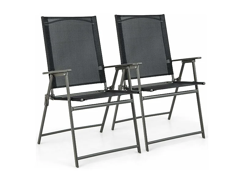 Set van 2 tuinstoelen, klapstoelen met weerbestendige stof, balkonstoelen met armleuningen, terrasstoelen voor tuin, terras, balkon (zwart) ZB33246