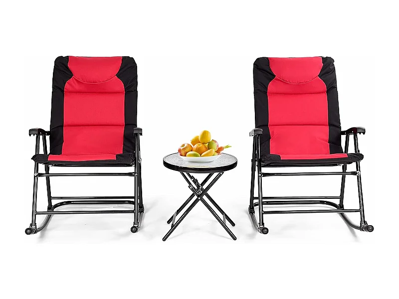 3-delige schommelligstoel, ligstoelen met bijzettafel, tuinligstoel, bistroset, ligstoel voor balkon, camping, tuin (rood)AB5850