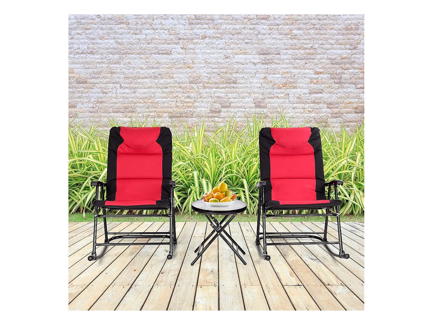 3-delige schommelligstoel, ligstoelen met bijzettafel, tuinligstoel, bistroset, ligstoel voor balkon, camping, tuin (rood)AB5850