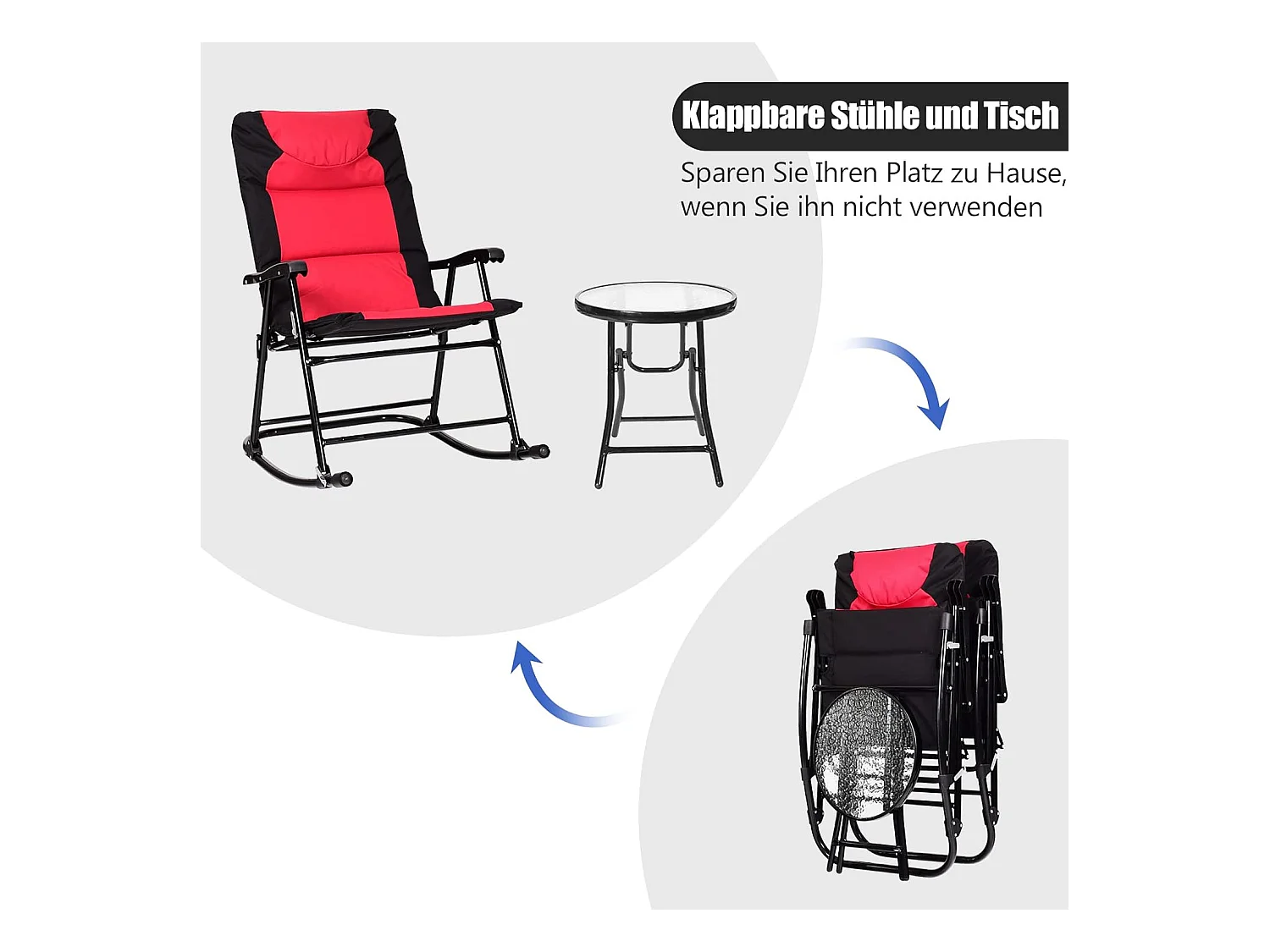 3-delige schommelligstoel, ligstoelen met bijzettafel, tuinligstoel, bistroset, ligstoel voor balkon, camping, tuin (rood)AB5850