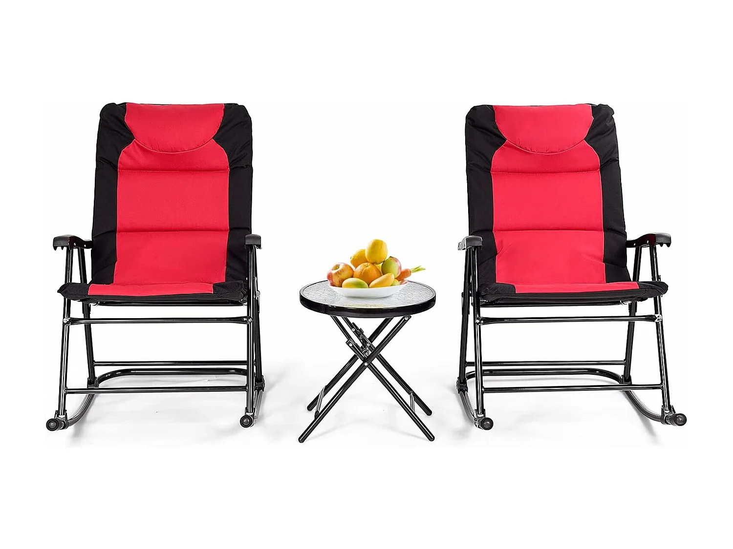 3-delige schommelligstoel, ligstoelen met bijzettafel, tuinligstoel, bistroset, ligstoel voor balkon, camping, tuin (rood)AB5850