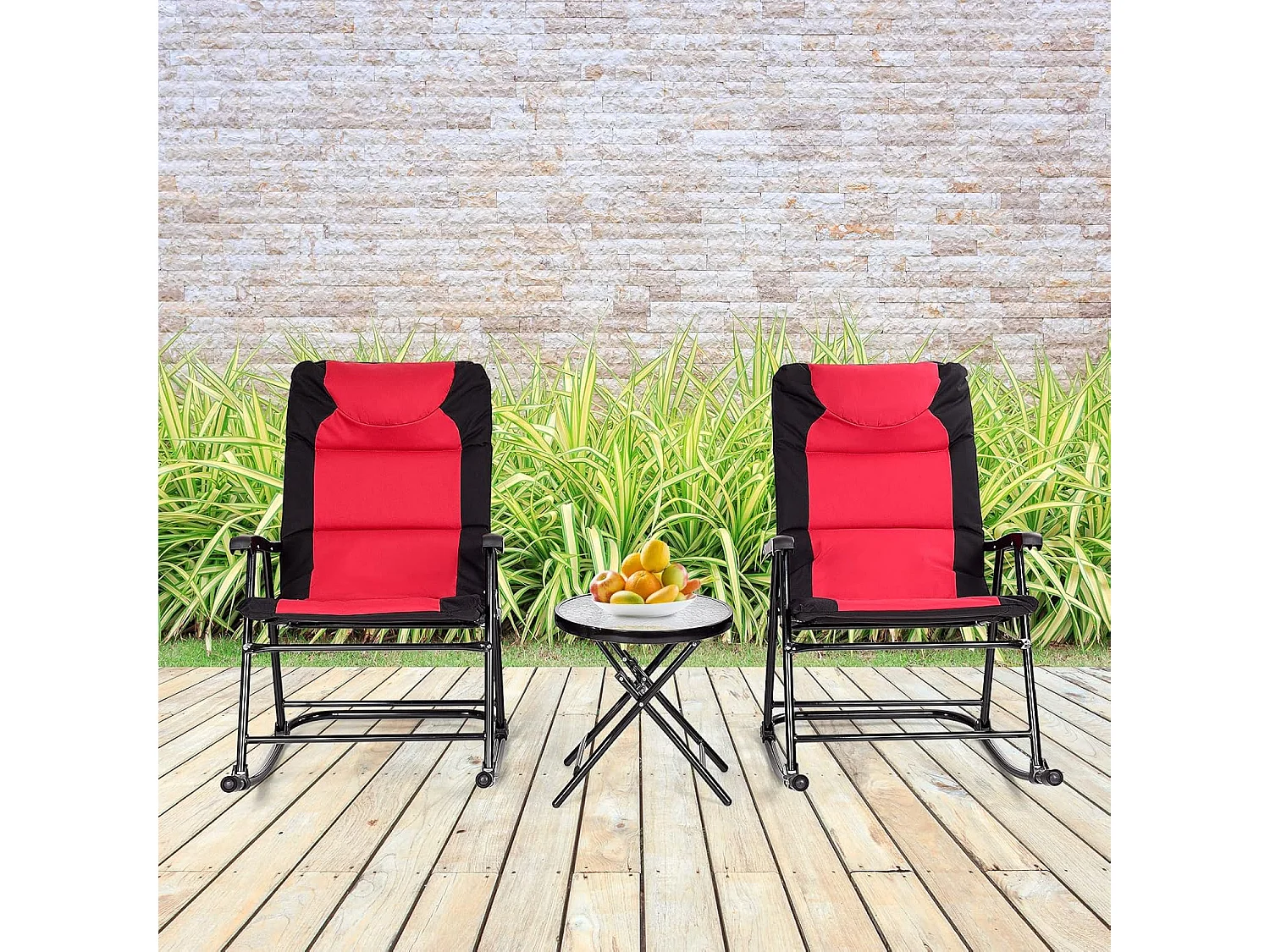 3-delige schommelligstoel, ligstoelen met bijzettafel, tuinligstoel, bistroset, ligstoel voor balkon, camping, tuin (rood)AB5850