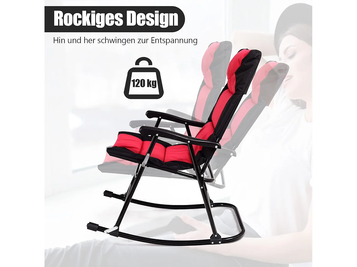 3-delige schommelligstoel, ligstoelen met bijzettafel, tuinligstoel, bistroset, ligstoel voor balkon, camping, tuin (rood)AB5850