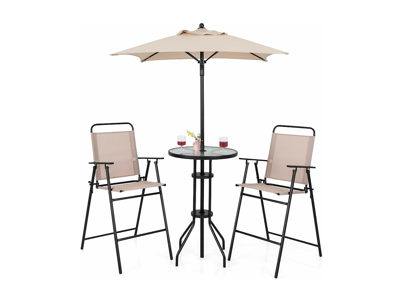 COSTWAY 3-delig balkonmeubelset, bistrotafel met 2 stoelen