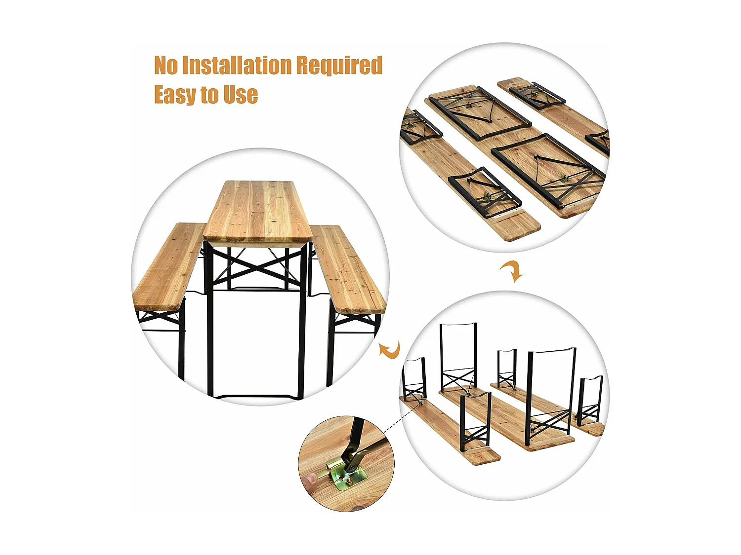 3-delige biertentgarnituur, picknicktafel met 2 zitbanken, campingtafelset met metalen frame, feesttentgarnituur voor terras, tuin, 178x46x76 cm