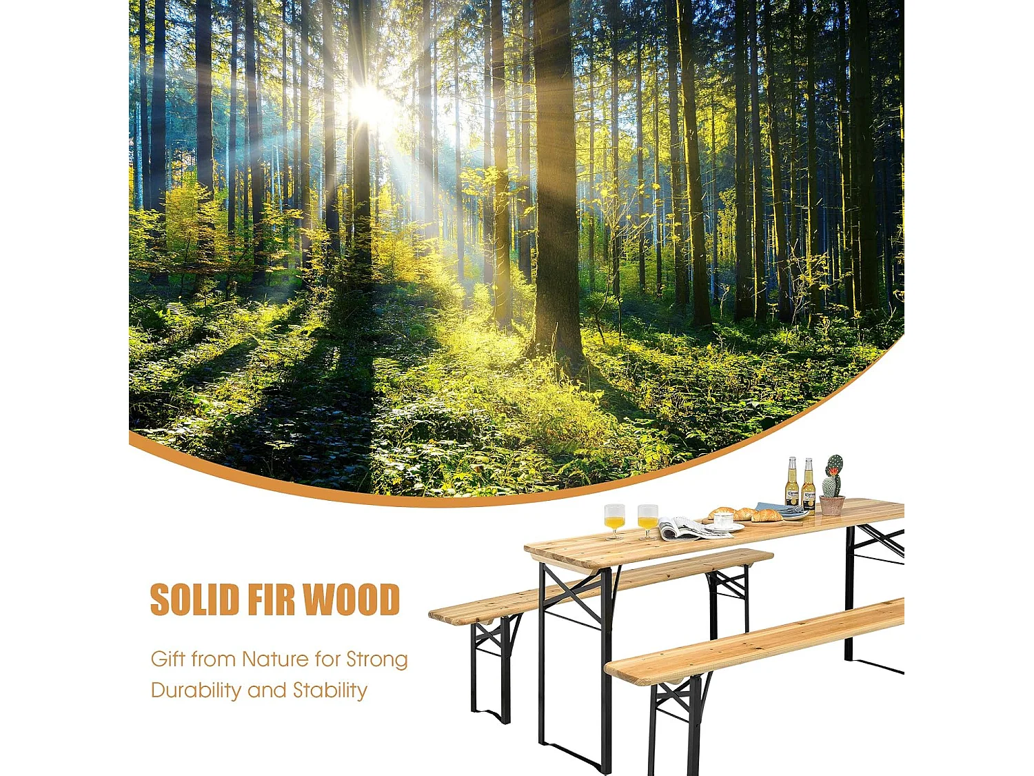 3-delige biertentgarnituur, picknicktafel met 2 zitbanken, campingtafelset met metalen frame, feesttentgarnituur voor terras, tuin, 178x46x76 cm