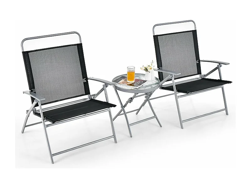 Bistrotafel met 2 stoelen, inklapbare balkonset, 3-delige tuinmeubelset, lage zithoogte, zitgroep, balkonmeubel, tuinmeubelen voor tuin, binnenplaats, balkon