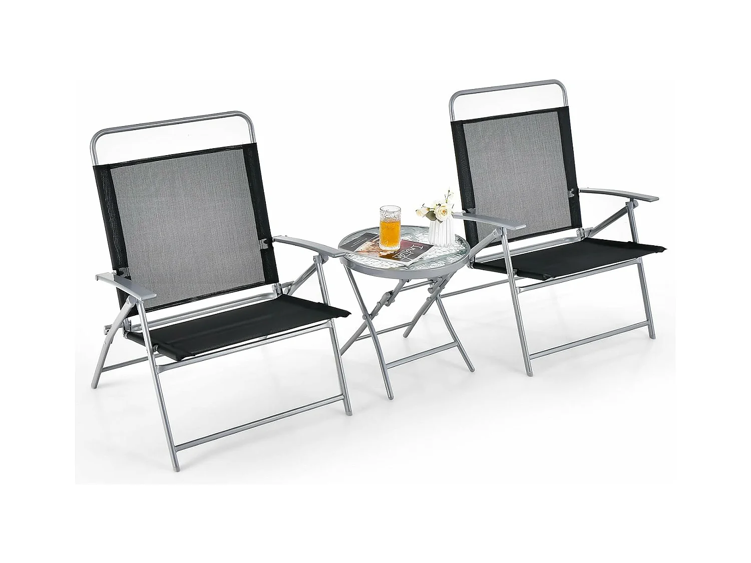 Bistrotafel met 2 stoelen, inklapbare balkonset, 3-delige tuinmeubelset, lage zithoogte, zitgroep, balkonmeubel, tuinmeubelen voor tuin, binnenplaats, balkon