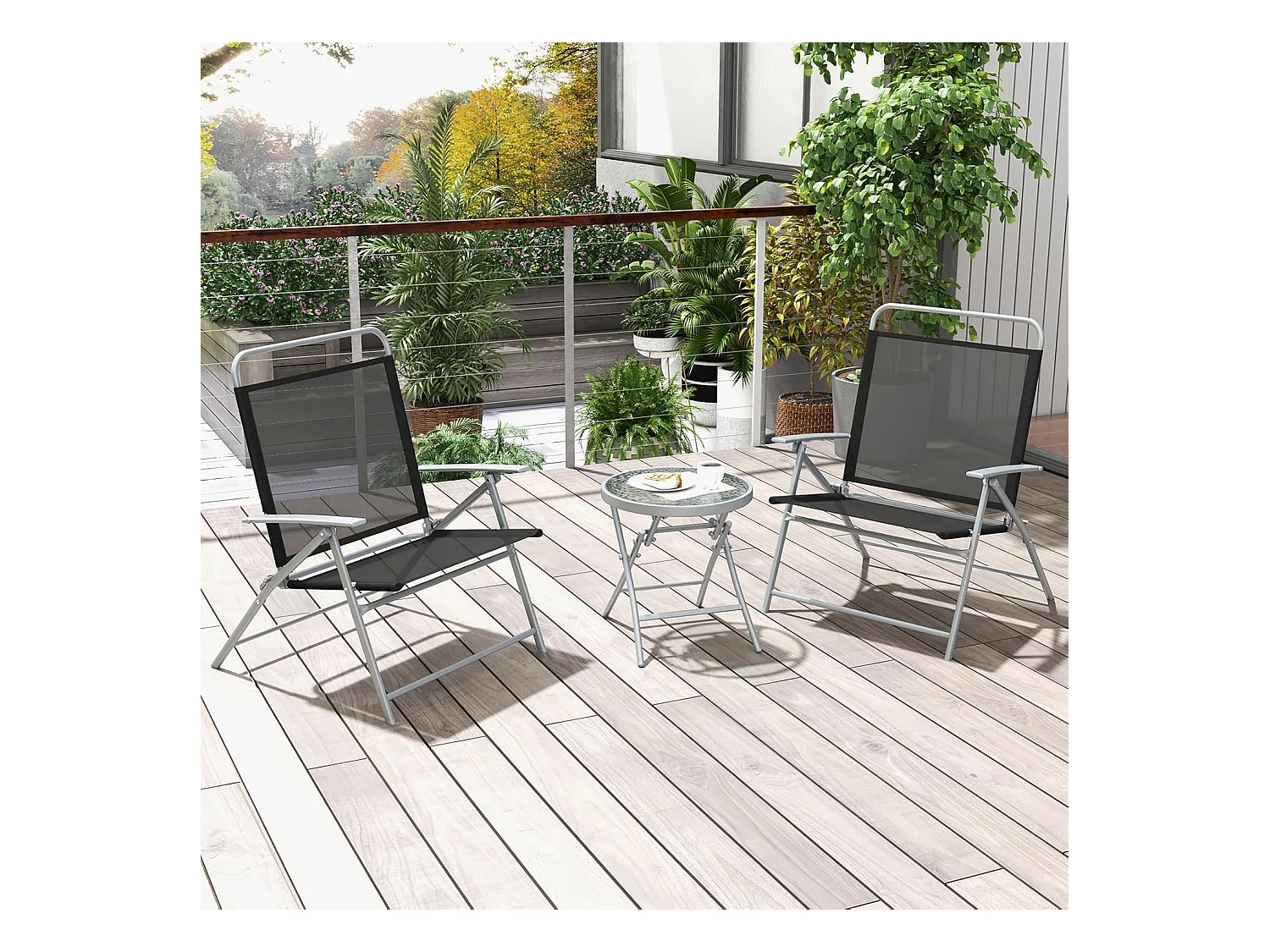 Bistrotafel met 2 stoelen, inklapbare balkonset, 3-delige tuinmeubelset, lage zithoogte, zitgroep, balkonmeubel, tuinmeubelen voor tuin, binnenplaats, balkon