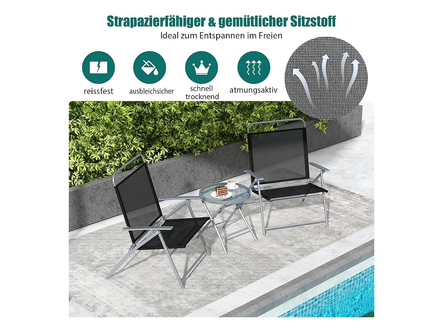 Bistrotafel met 2 stoelen, inklapbare balkonset, 3-delige tuinmeubelset, lage zithoogte, zitgroep, balkonmeubel, tuinmeubelen voor tuin, binnenplaats, balkon