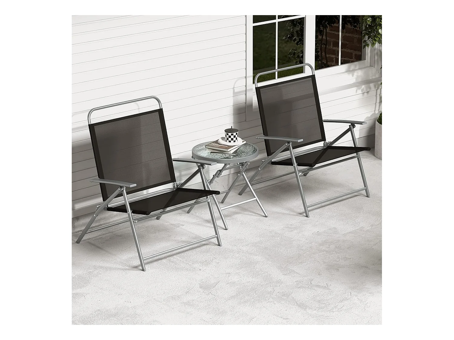 Bistrotafel met 2 stoelen, inklapbare balkonset, 3-delige tuinmeubelset, lage zithoogte, zitgroep, balkonmeubel, tuinmeubelen voor tuin, binnenplaats, balkon