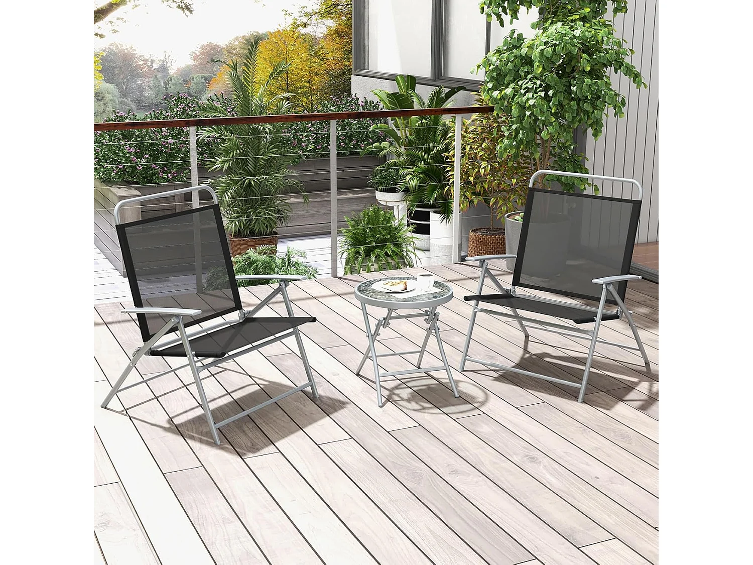 Bistrotafel met 2 stoelen, inklapbare balkonset, 3-delige tuinmeubelset, lage zithoogte, zitgroep, balkonmeubel, tuinmeubelen voor tuin, binnenplaats, balkon