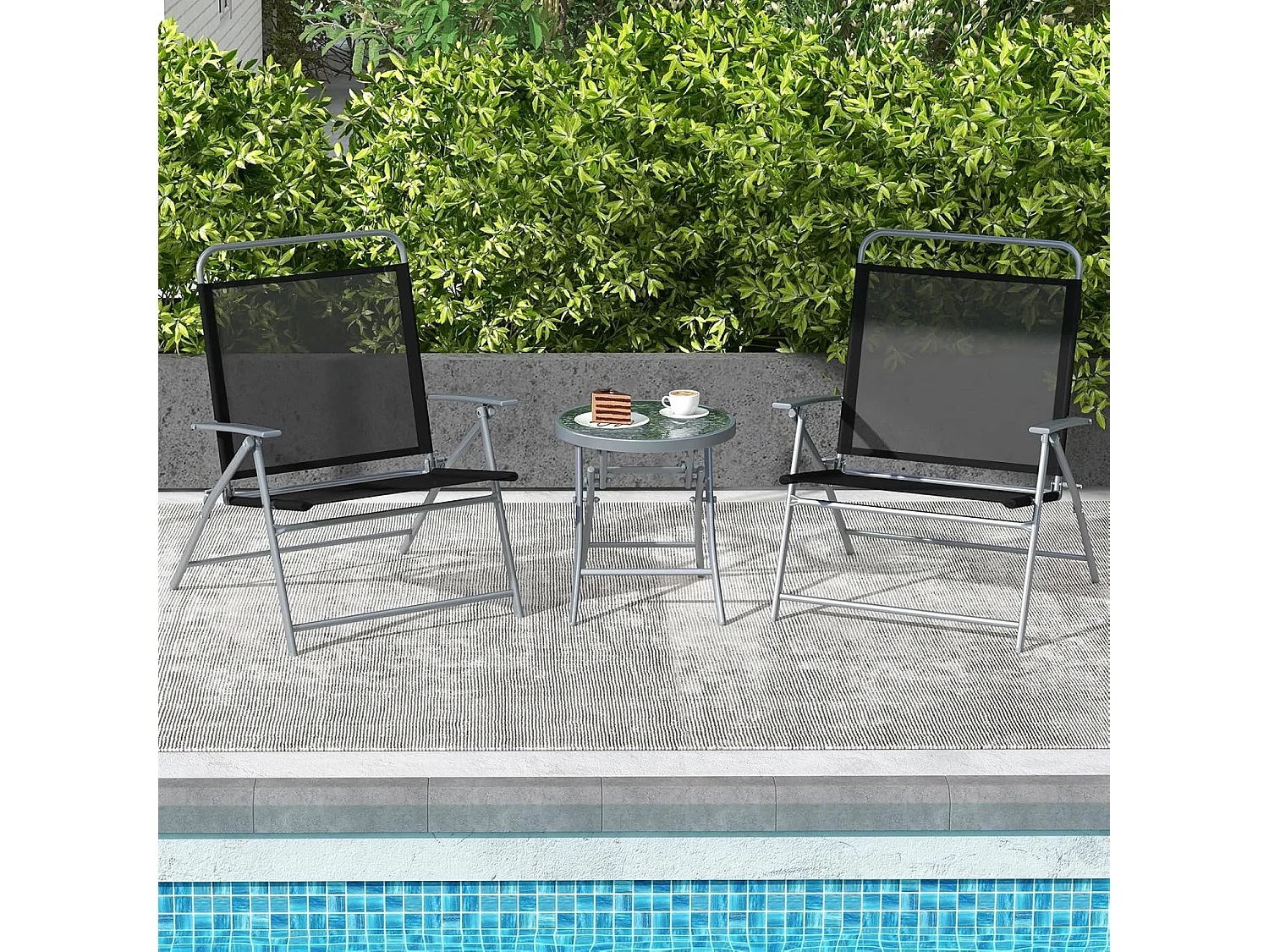 Bistrotafel met 2 stoelen, inklapbare balkonset, 3-delige tuinmeubelset, lage zithoogte, zitgroep, balkonmeubel, tuinmeubelen voor tuin, binnenplaats, balkon