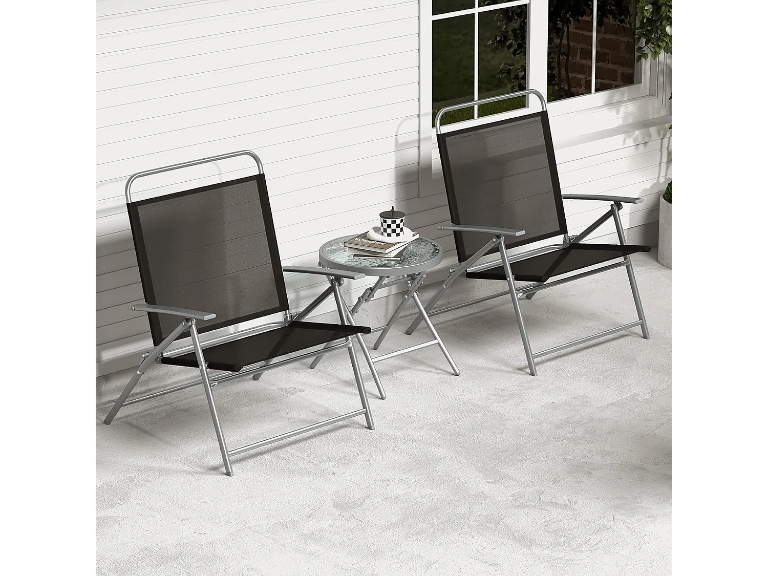 Bistrotafel met 2 stoelen, inklapbare balkonset, 3-delige tuinmeubelset, lage zithoogte, zitgroep, balkonmeubel, tuinmeubelen voor tuin, binnenplaats, balkon