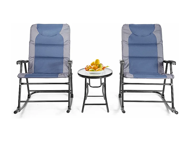 3-delige schommelligstoel, ligstoelen met bijzettafel, tuinligstoel, bistroset, ligstoel voor balkon, camping, tuin (blauw)AB5850