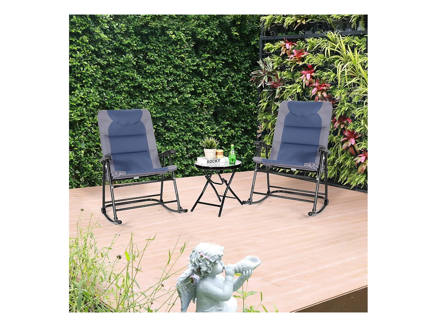 3-delige schommelligstoel, ligstoelen met bijzettafel, tuinligstoel, bistroset, ligstoel voor balkon, camping, tuin (blauw)AB5850