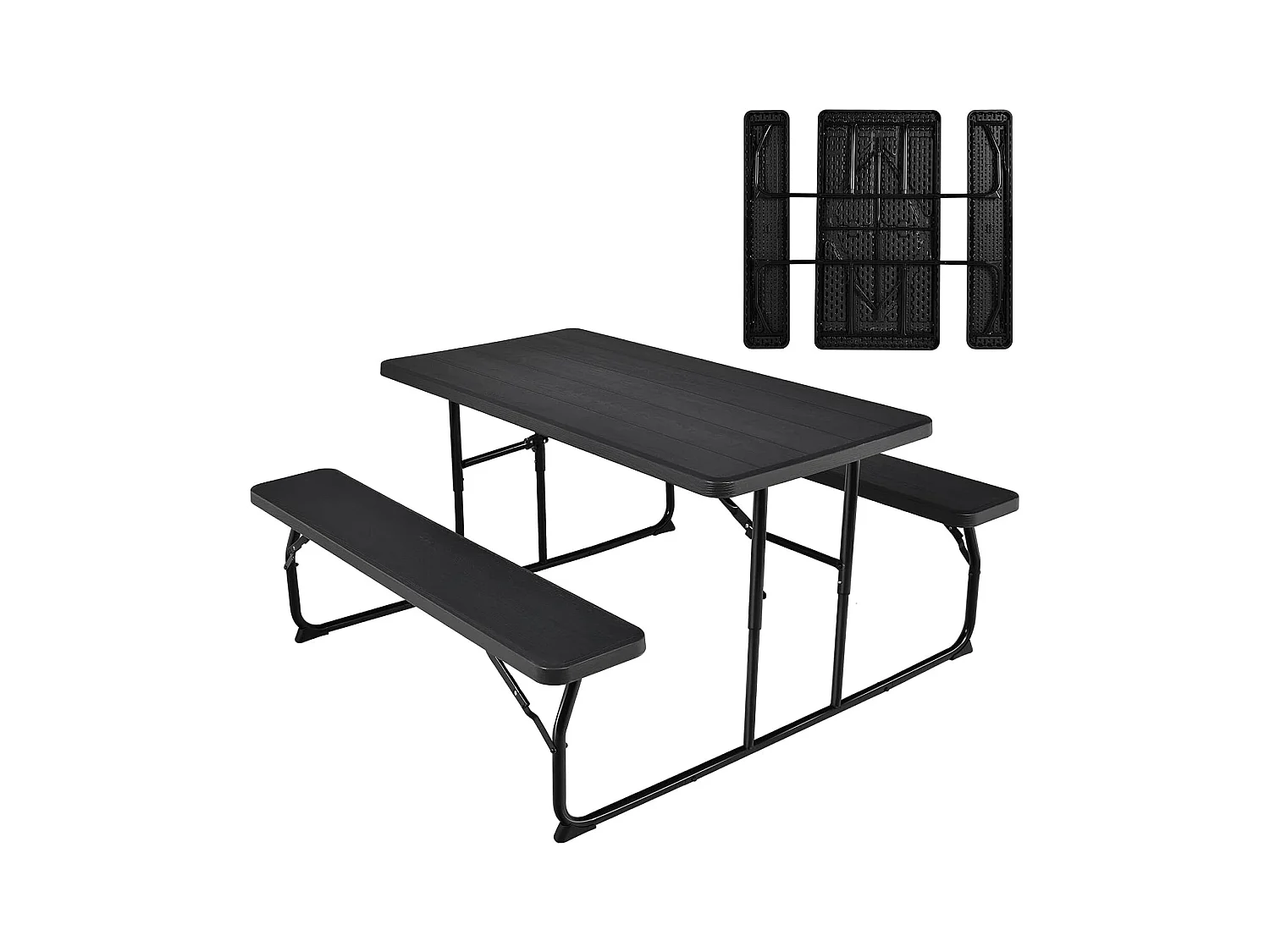Inklapbare picknicktafel met banken, 136 cm, campingtafelset voor buiten, biertentgarnituur, biertafelgarnituur voor terras, tuin (zwart)AB92894