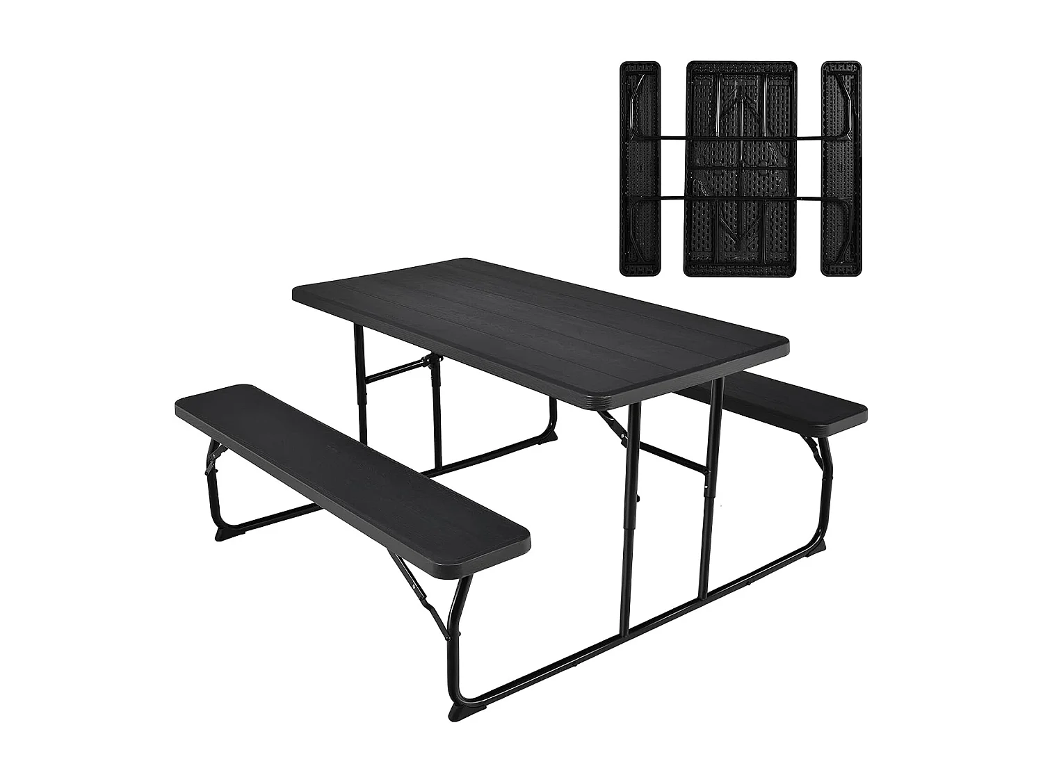 Inklapbare picknicktafel met banken, 136 cm, campingtafelset voor buiten, biertentgarnituur, biertafelgarnituur voor terras, tuin (zwart)AB92894