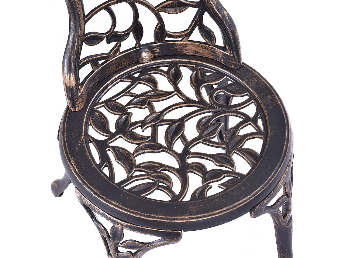 3-Delige tuinmeubelset, bistroset, gegoten bladpatroon antieke buiten tuin tuinmeubilair, weerbestendig tuin ronde tafel en stoelen (Bruin)