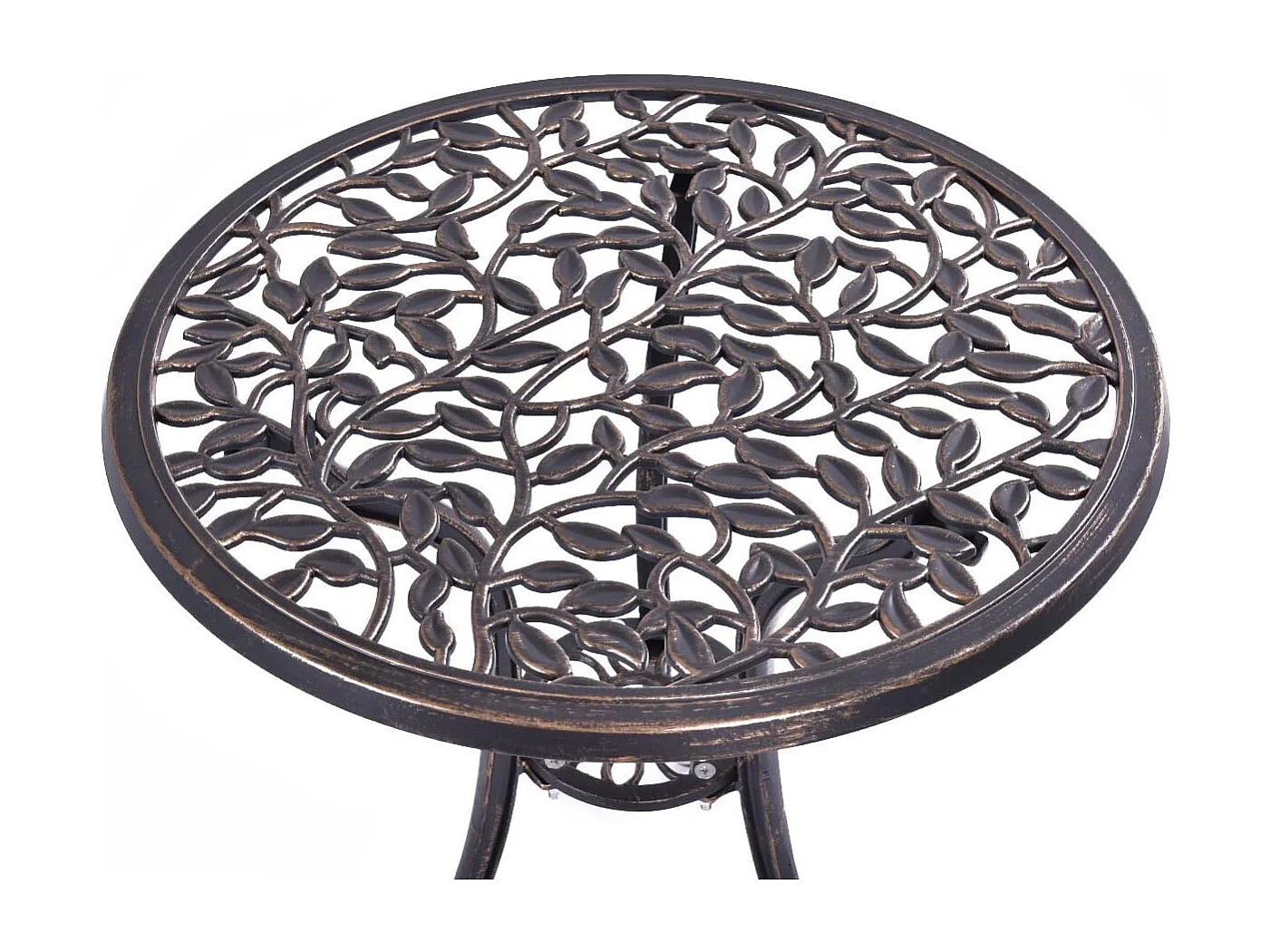 3-Delige tuinmeubelset, bistroset, gegoten bladpatroon antieke buiten tuin tuinmeubilair, weerbestendig tuin ronde tafel en stoelen (Bruin)