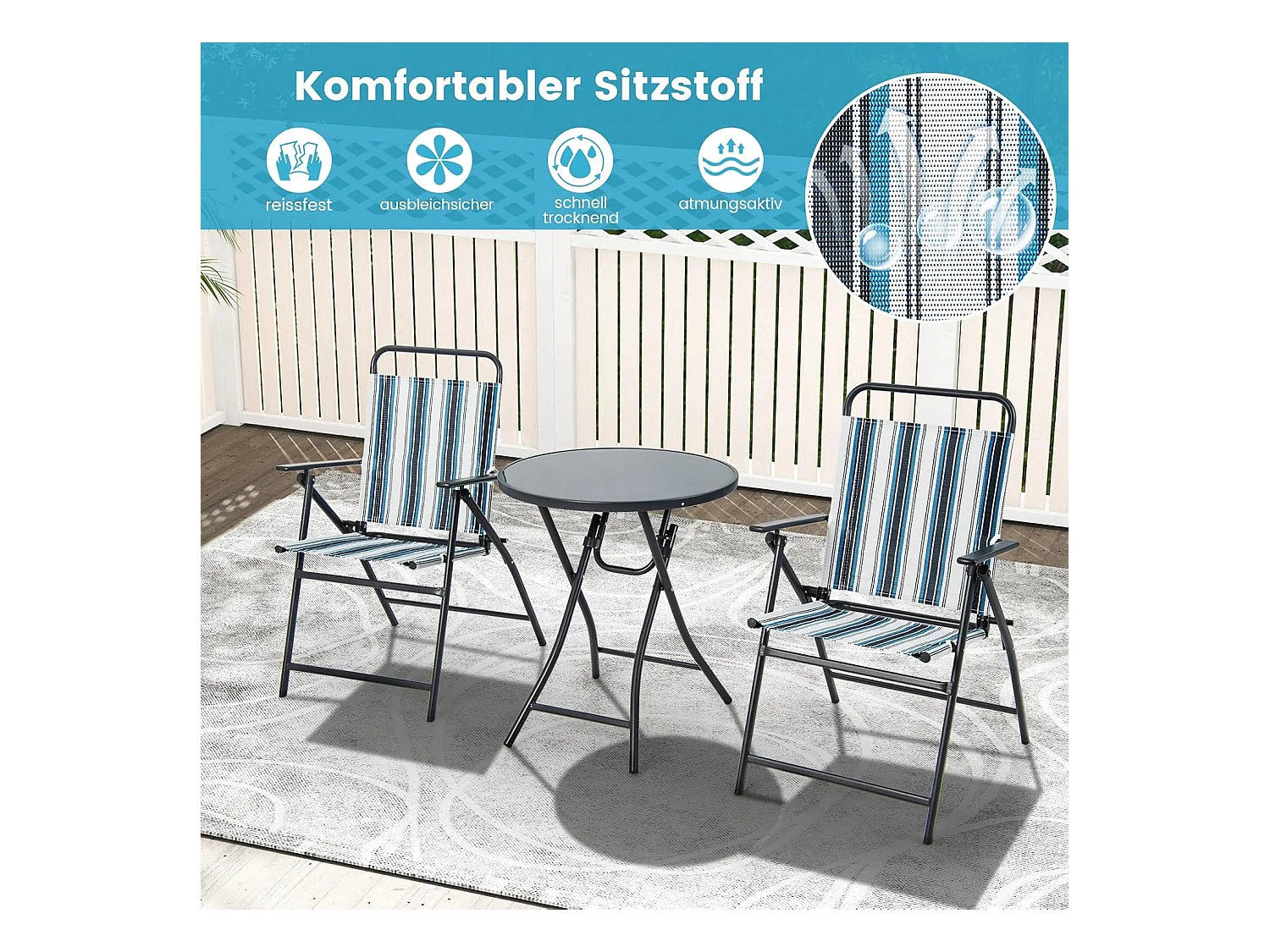 Bistrotafel met 2 stoelen, inklapbare balkonset, 3-delige tuinmeubelset, zitgroep, balkonmeubel, tuinmeubelen voor tuin, binnenplaats, balkon
