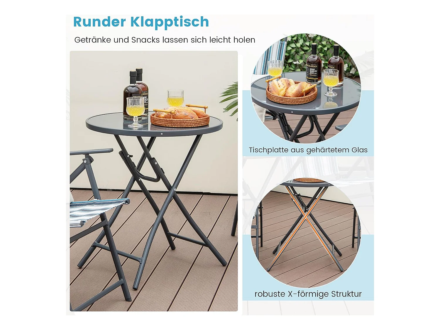 Bistrotafel met 2 stoelen, inklapbare balkonset, 3-delige tuinmeubelset, zitgroep, balkonmeubel, tuinmeubelen voor tuin, binnenplaats, balkon