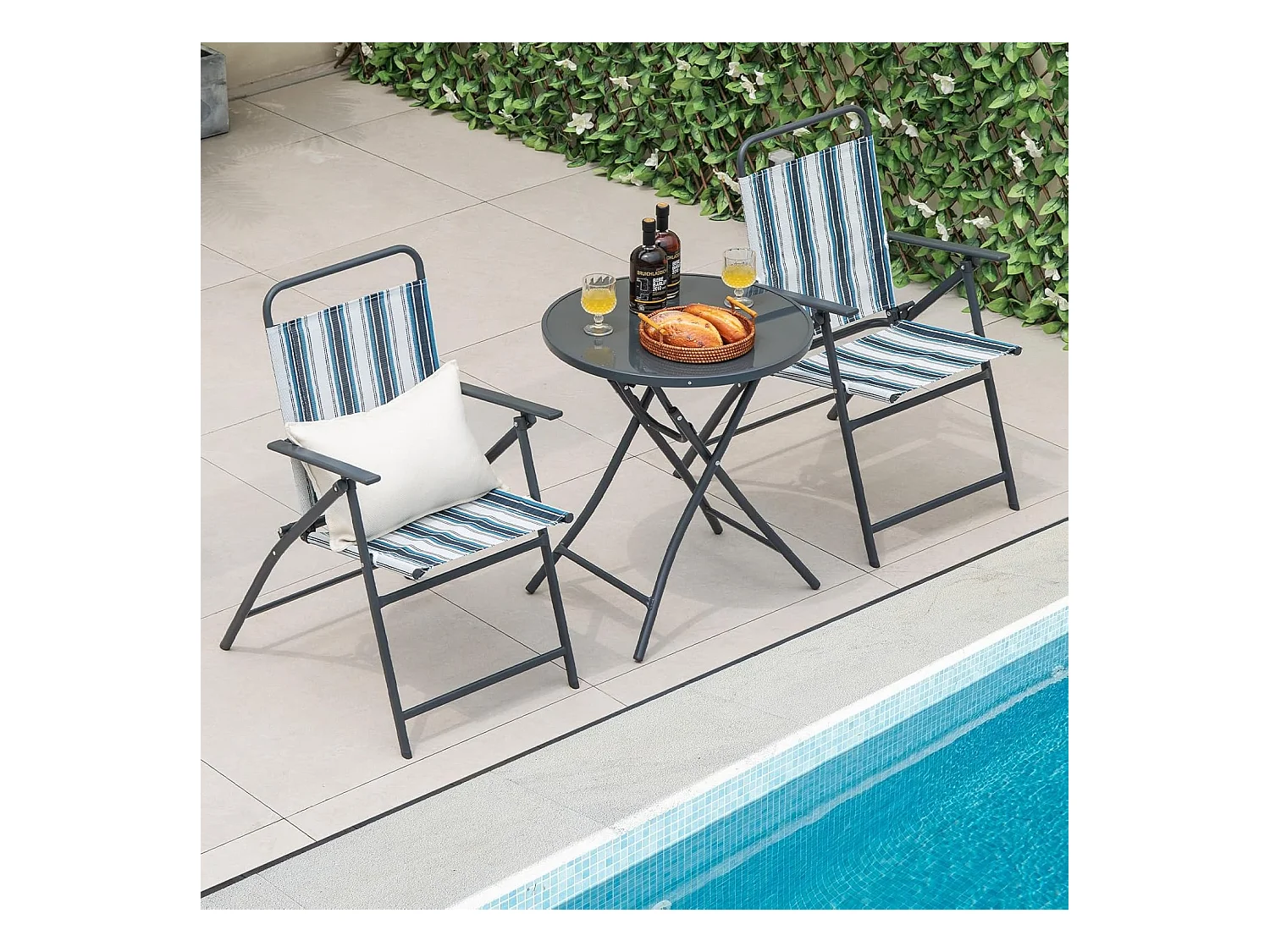 Bistrotafel met 2 stoelen, inklapbare balkonset, 3-delige tuinmeubelset, zitgroep, balkonmeubel, tuinmeubelen voor tuin, binnenplaats, balkon