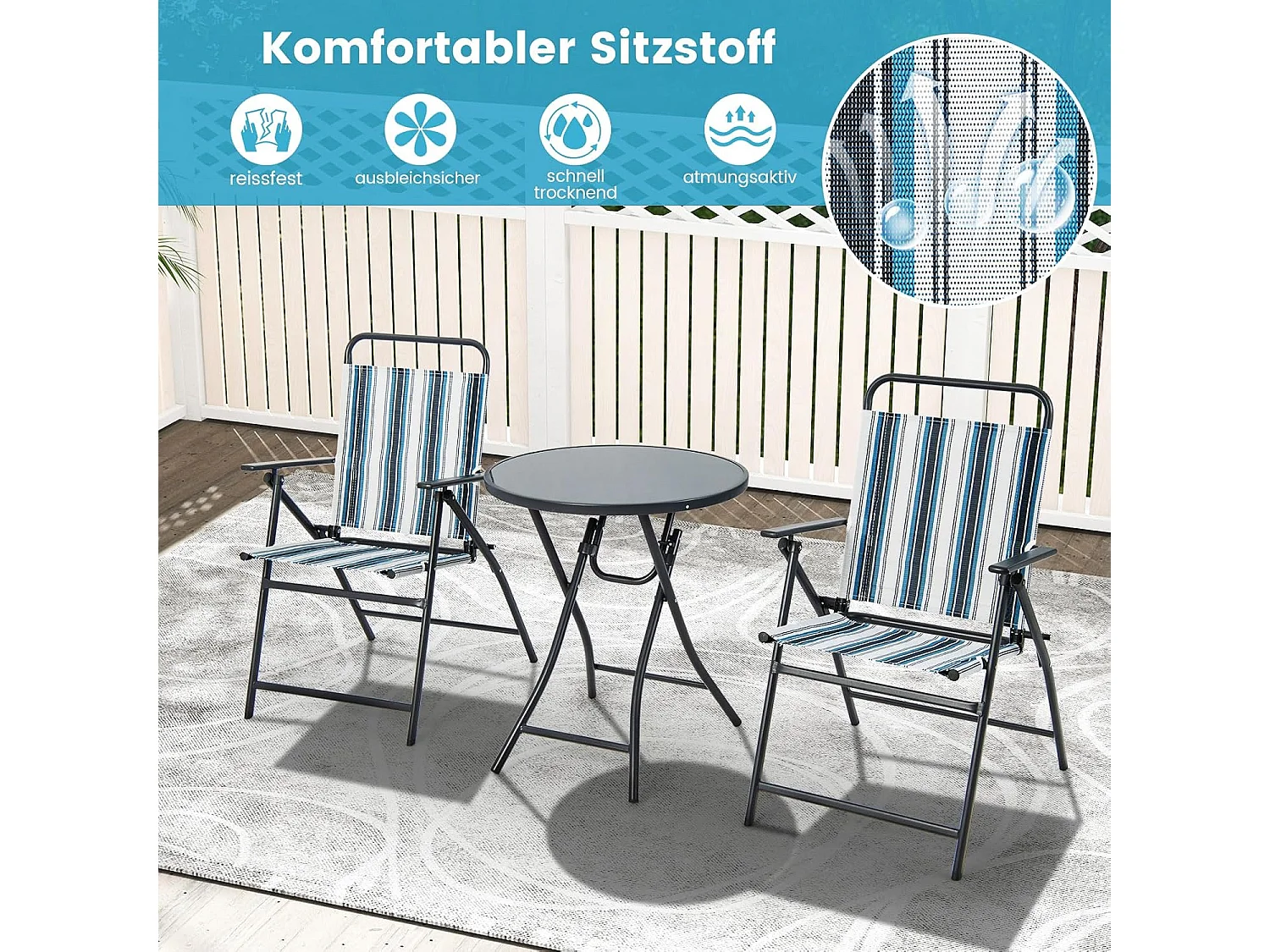Bistrotafel met 2 stoelen, inklapbare balkonset, 3-delige tuinmeubelset, zitgroep, balkonmeubel, tuinmeubelen voor tuin, binnenplaats, balkon