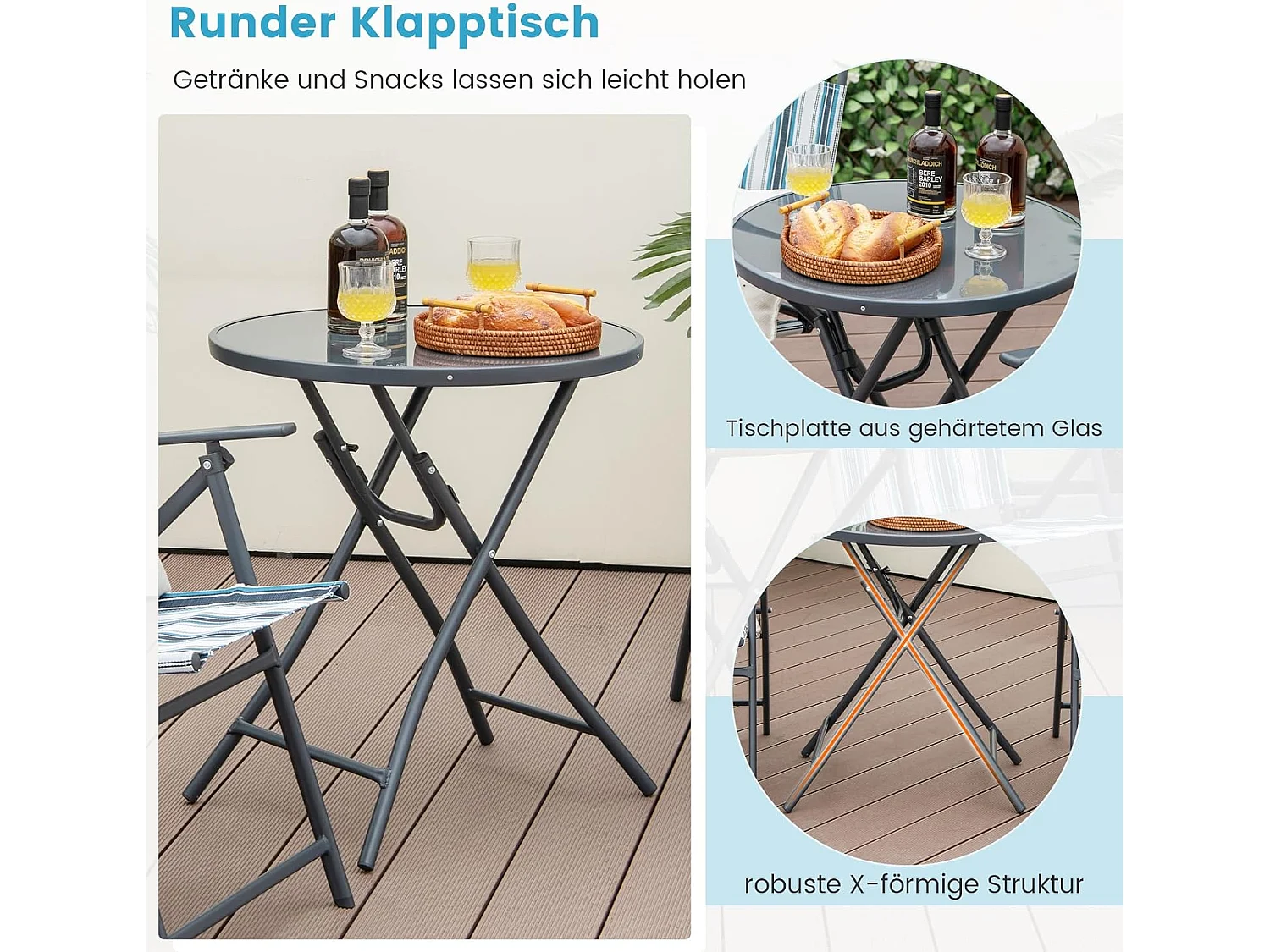 Bistrotafel met 2 stoelen, inklapbare balkonset, 3-delige tuinmeubelset, zitgroep, balkonmeubel, tuinmeubelen voor tuin, binnenplaats, balkon
