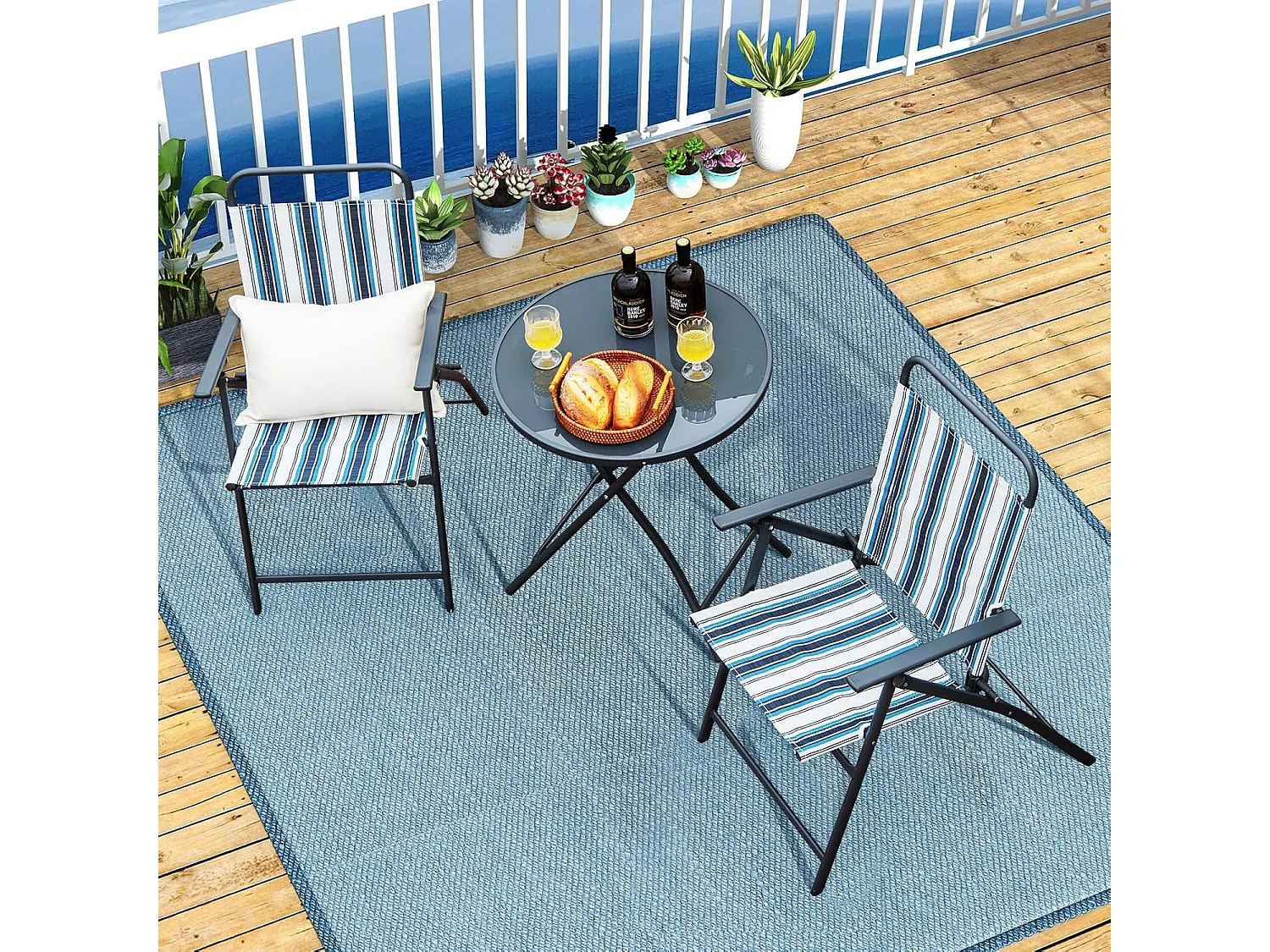 Bistrotafel met 2 stoelen, inklapbare balkonset, 3-delige tuinmeubelset, zitgroep, balkonmeubel, tuinmeubelen voor tuin, binnenplaats, balkon