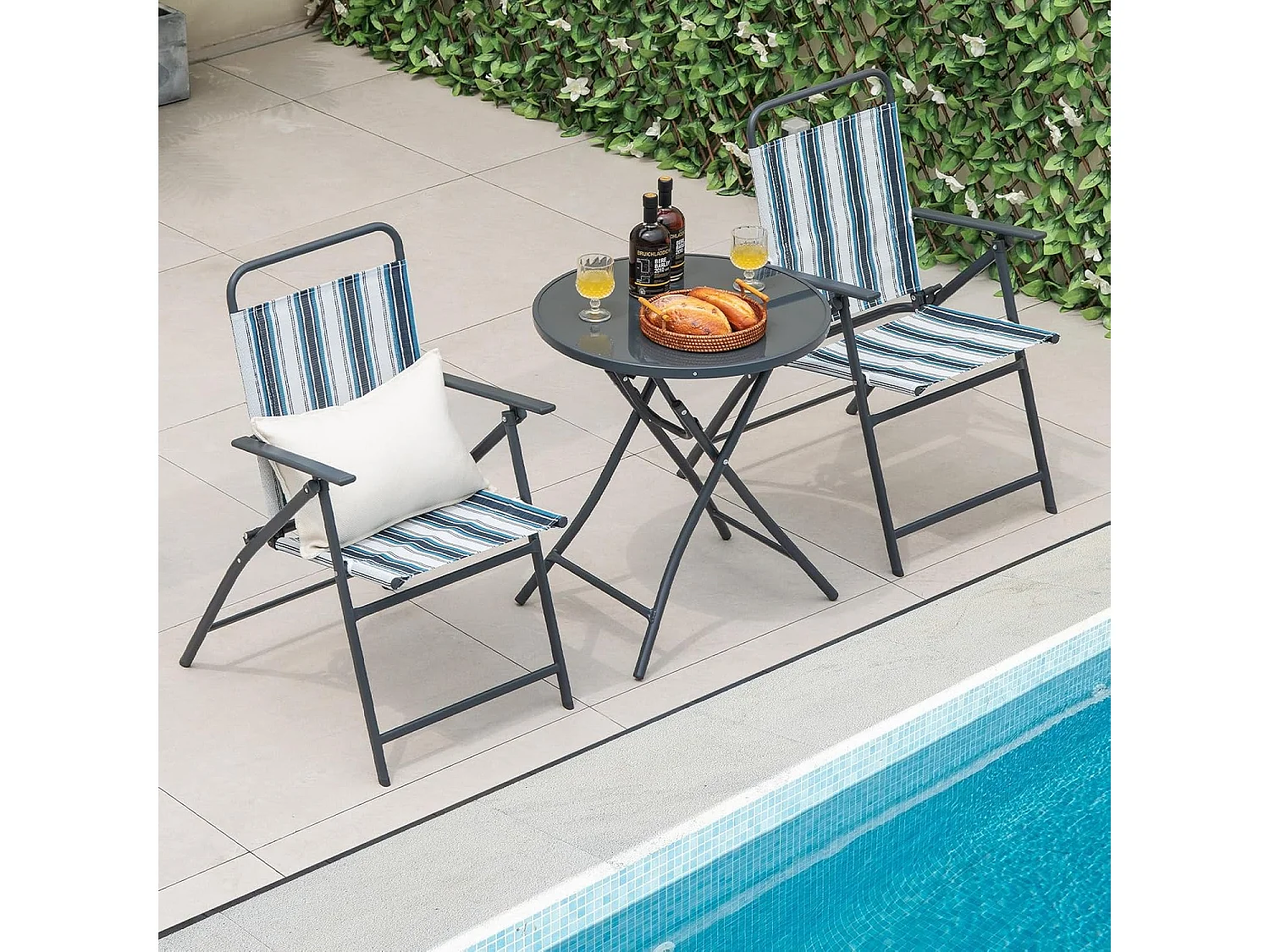 Bistrotafel met 2 stoelen, inklapbare balkonset, 3-delige tuinmeubelset, zitgroep, balkonmeubel, tuinmeubelen voor tuin, binnenplaats, balkon