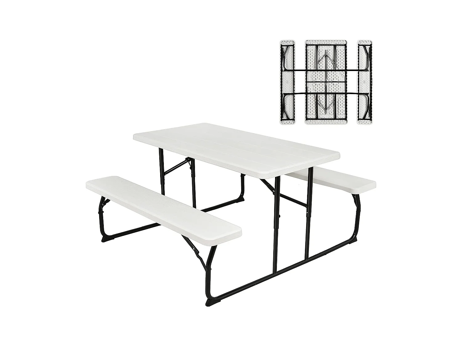 Inklapbare picknicktafel met banken, 136 cm, campingtafelset voor buiten, biertentgarnituur, biertafelgarnituur voor terras, tuin (wit)AB92894