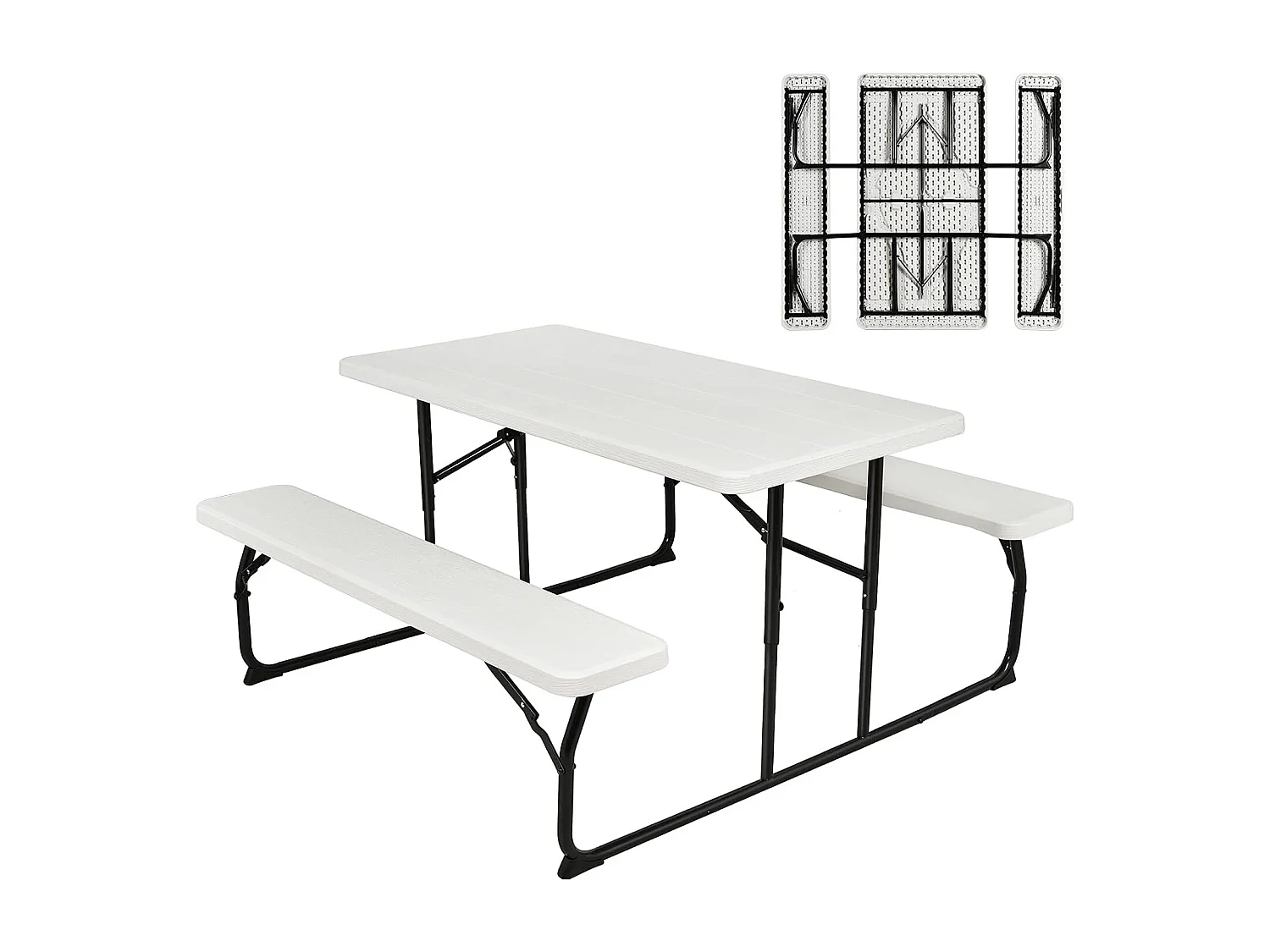 Inklapbare picknicktafel met banken, 136 cm, campingtafelset voor buiten, biertentgarnituur, biertafelgarnituur voor terras, tuin (wit)AB92894