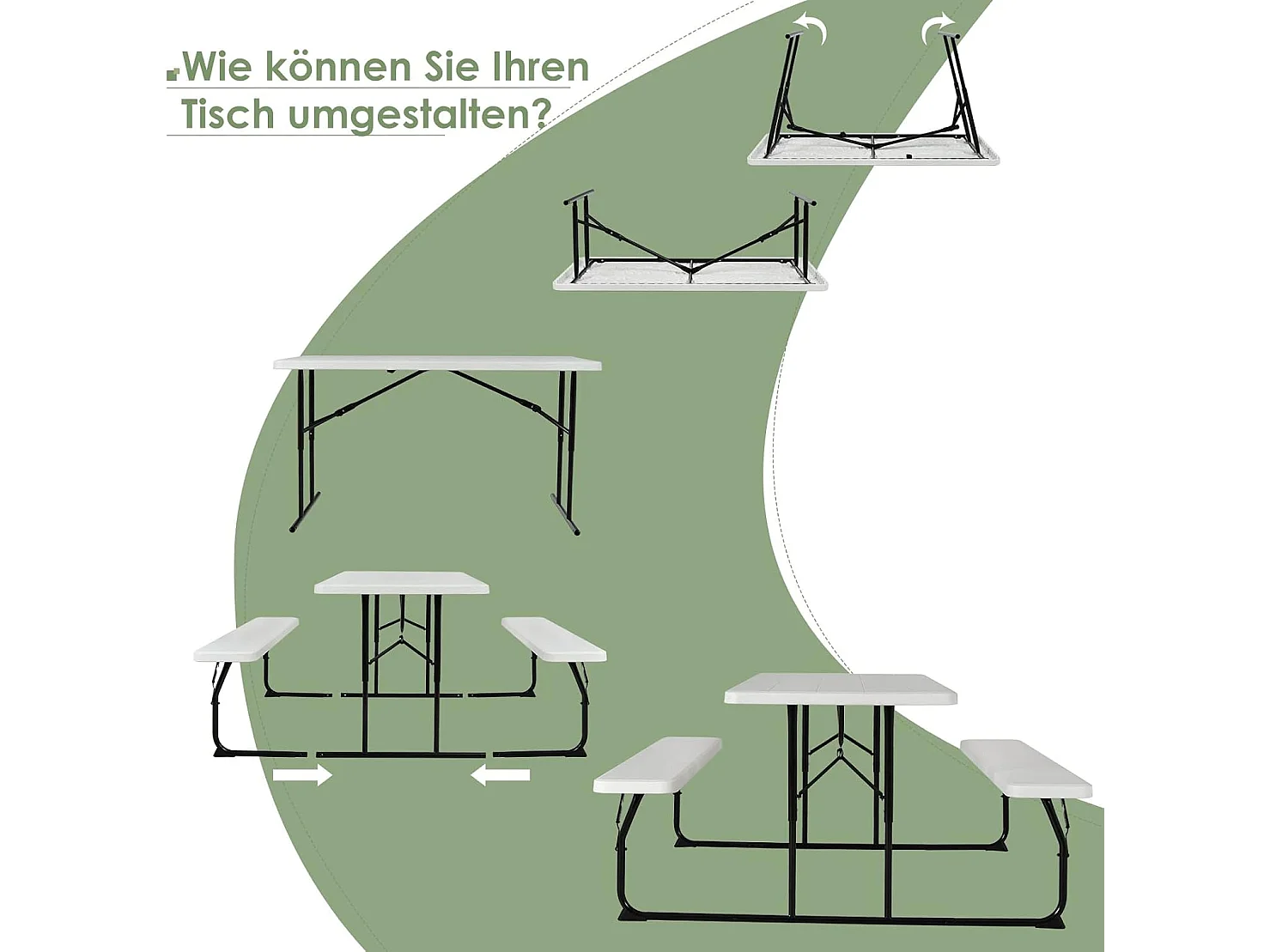 Inklapbare picknicktafel met banken, 136 cm, campingtafelset voor buiten, biertentgarnituur, biertafelgarnituur voor terras, tuin (wit)AB92894