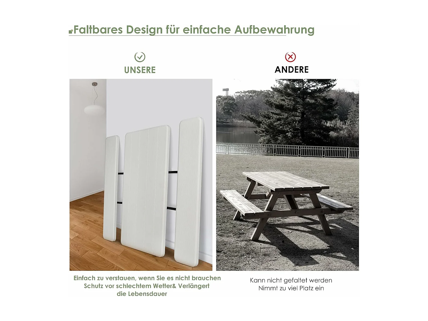 Inklapbare picknicktafel met banken, 136 cm, campingtafelset voor buiten, biertentgarnituur, biertafelgarnituur voor terras, tuin (wit)AB92894