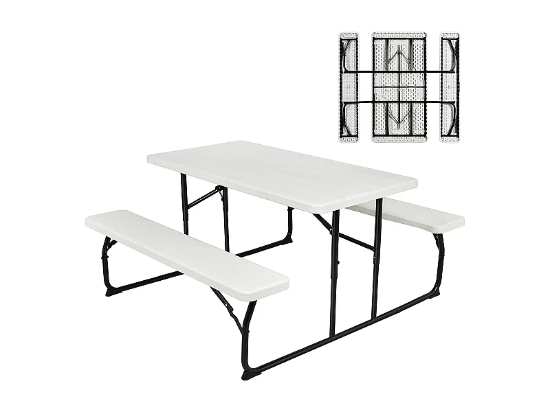 Inklapbare picknicktafel met banken, 136 cm, campingtafelset voor buiten, biertentgarnituur, biertafelgarnituur voor terras, tuin (wit)AB92894
