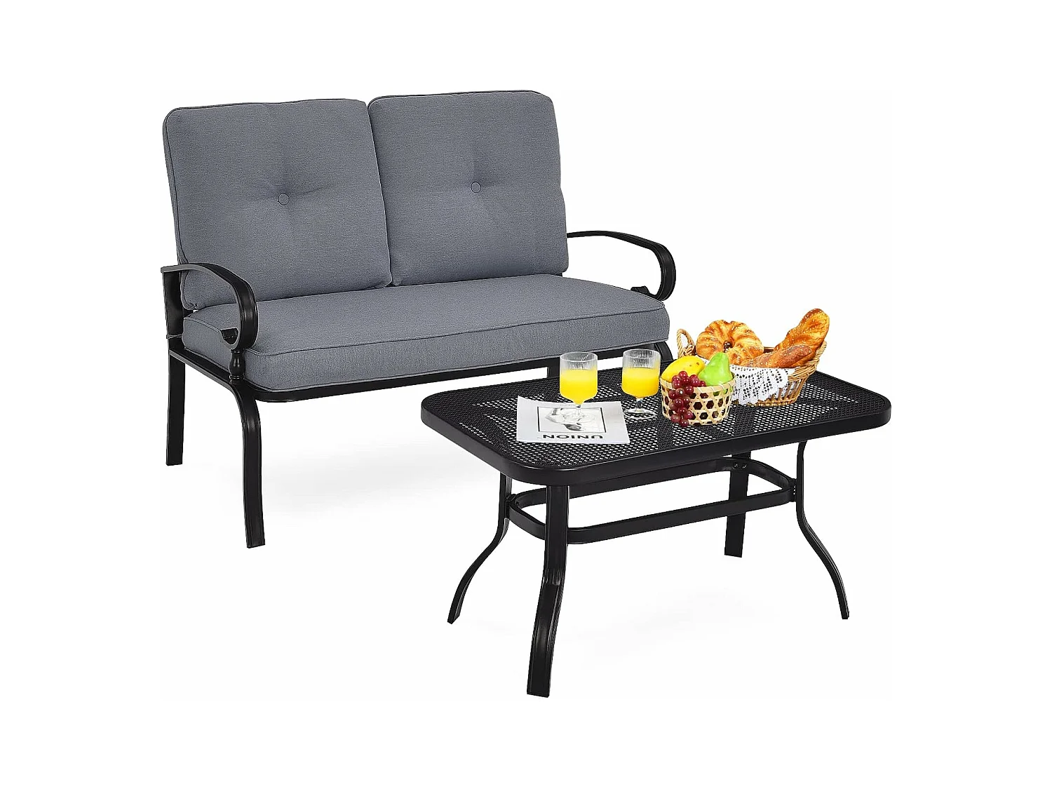 2-zits tuinbank met salontafel, zitbank met kussens, balkonmeubelset, tuinset, balkonset, zitgroep voor tuin, balkon, erf ZB32391