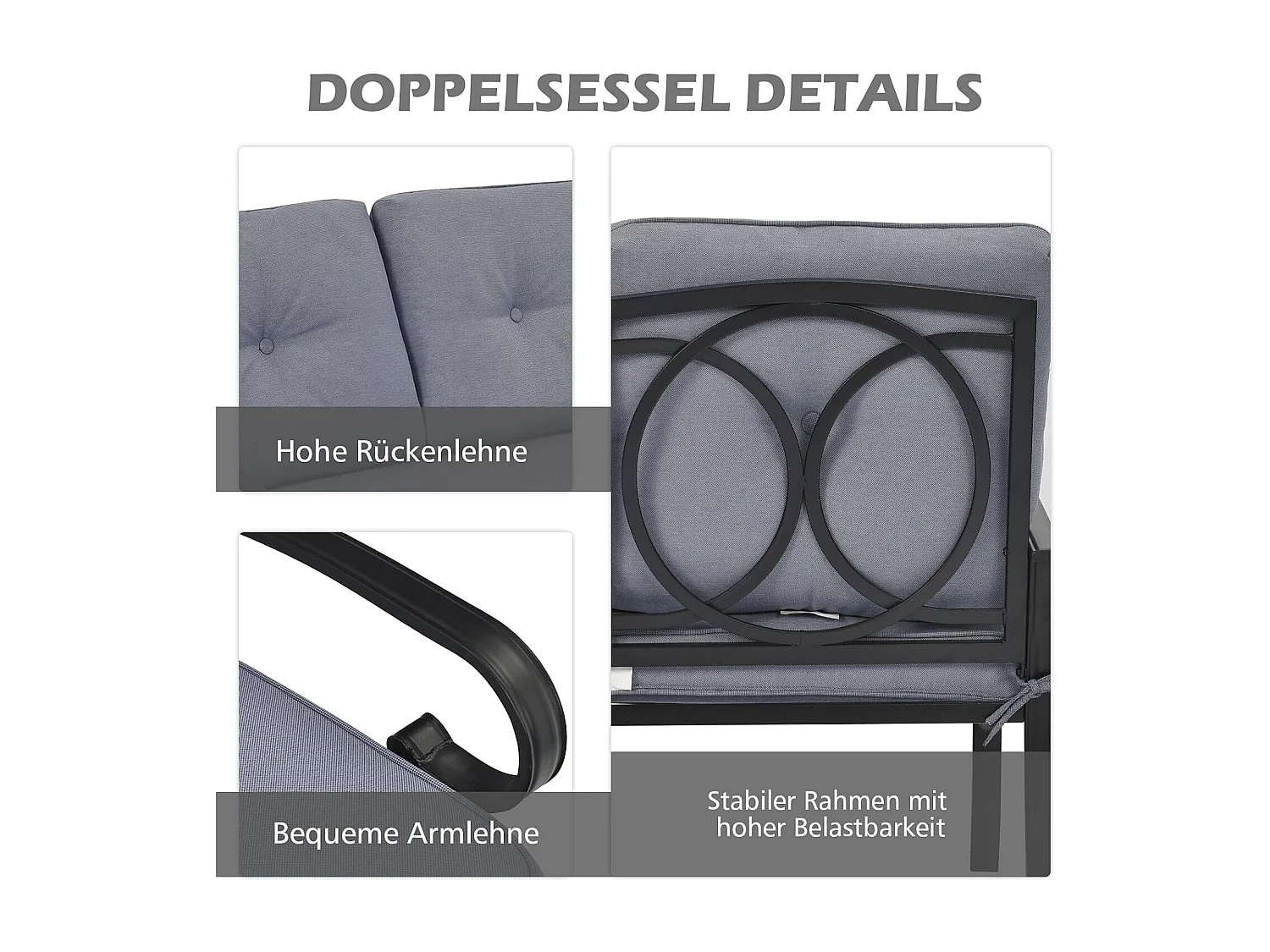 2-zits tuinbank met salontafel, zitbank met kussens, balkonmeubelset, tuinset, balkonset, zitgroep voor tuin, balkon, erf ZB32391