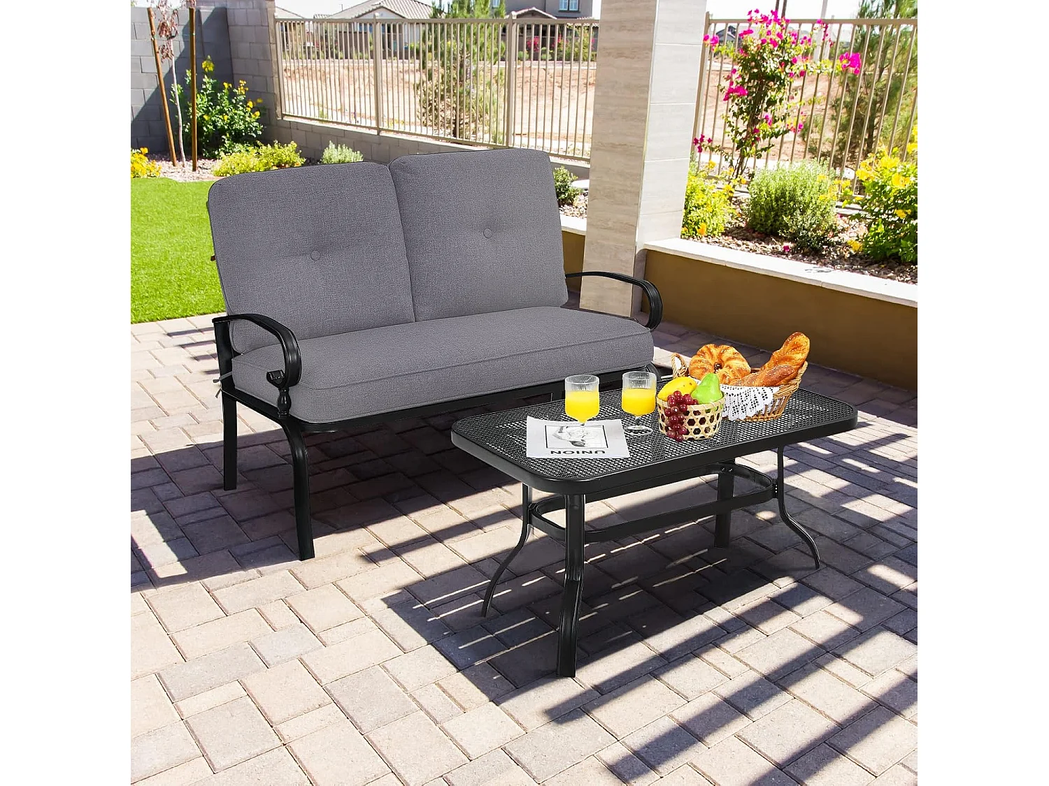 2-zits tuinbank met salontafel, zitbank met kussens, balkonmeubelset, tuinset, balkonset, zitgroep voor tuin, balkon, erf ZB32391