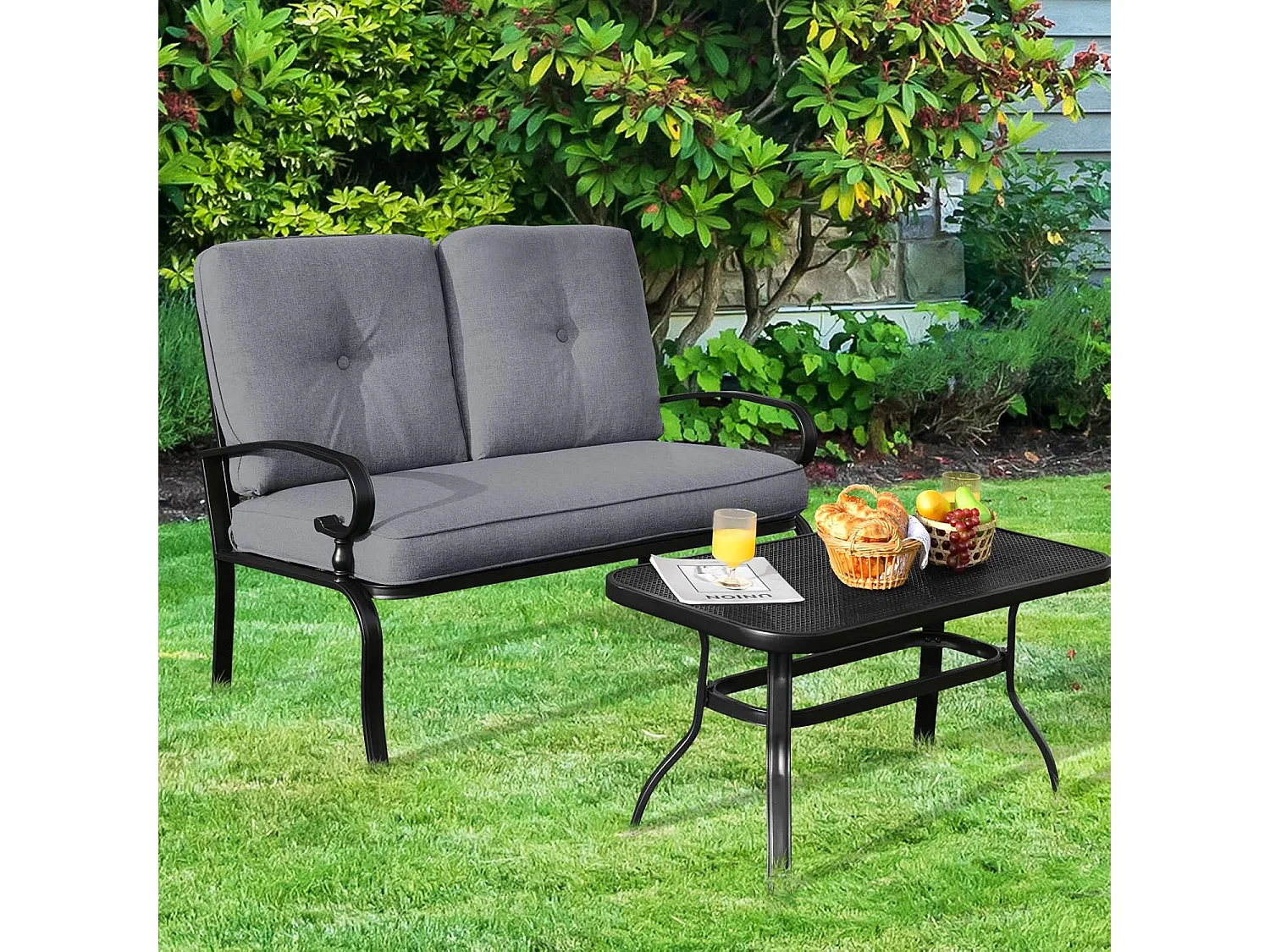 2-zits tuinbank met salontafel, zitbank met kussens, balkonmeubelset, tuinset, balkonset, zitgroep voor tuin, balkon, erf ZB32391