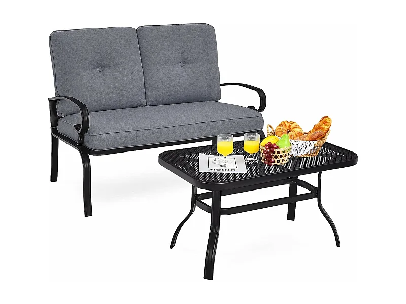 2-zits tuinbank met salontafel, zitbank met kussens, balkonmeubelset, tuinset, balkonset, zitgroep voor tuin, balkon, erf ZB32391