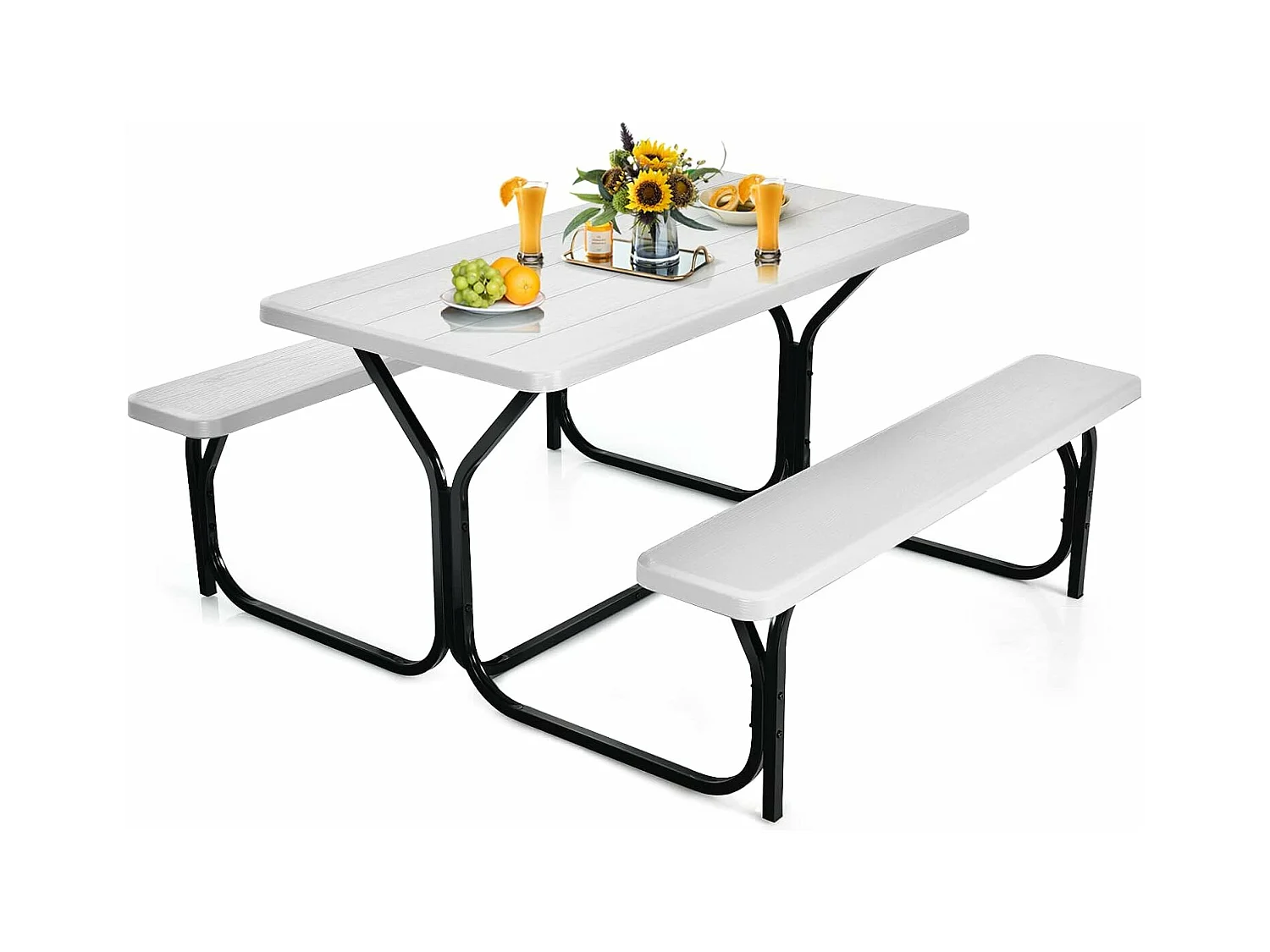 Biertentgarnituur, picknicktafel en 2 zitbanken, campingtafelset feesttentgarnituur voor terras, tuin, zwembad, 137 x 150 x 72 cm (wit)AB5611