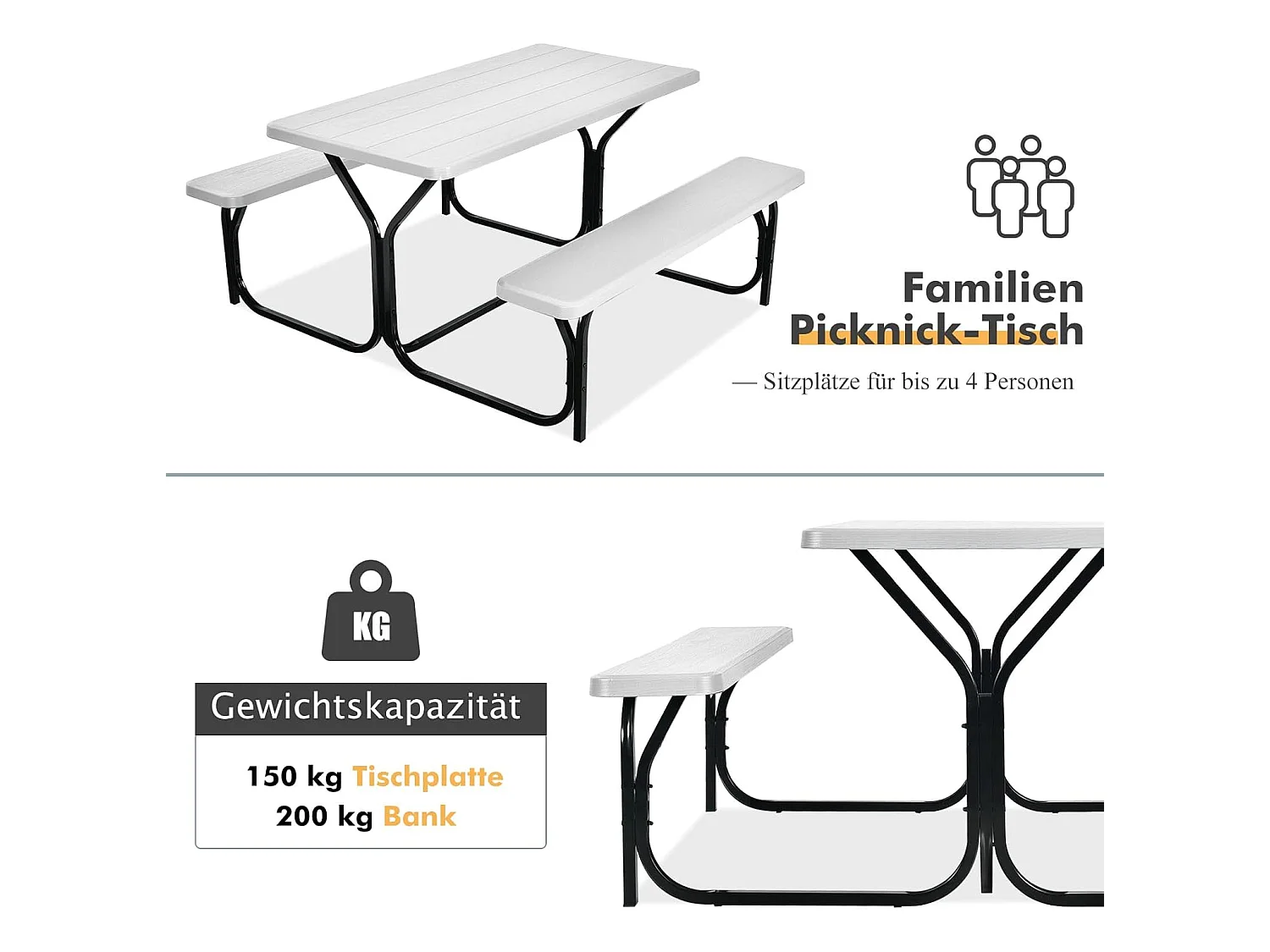Biertentgarnituur, picknicktafel en 2 zitbanken, campingtafelset feesttentgarnituur voor terras, tuin, zwembad, 137 x 150 x 72 cm (wit)AB5611